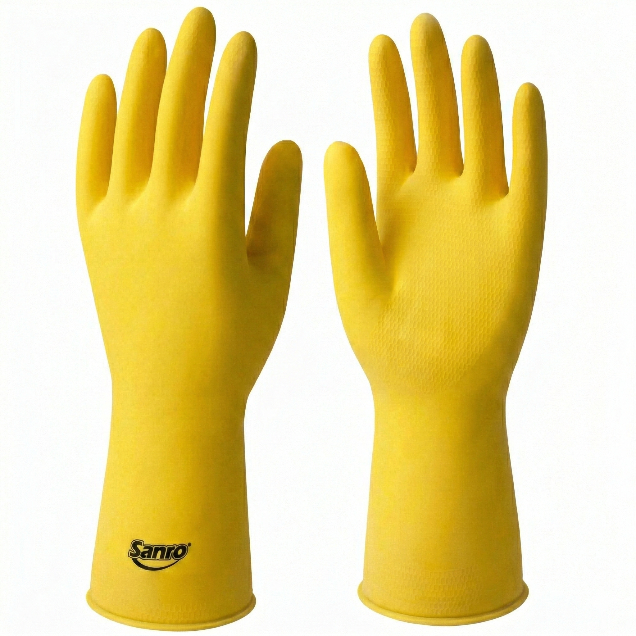 Luva de Látex Natural Sanro Top Amarela com Interior Flocado e Palma Antiderrapante