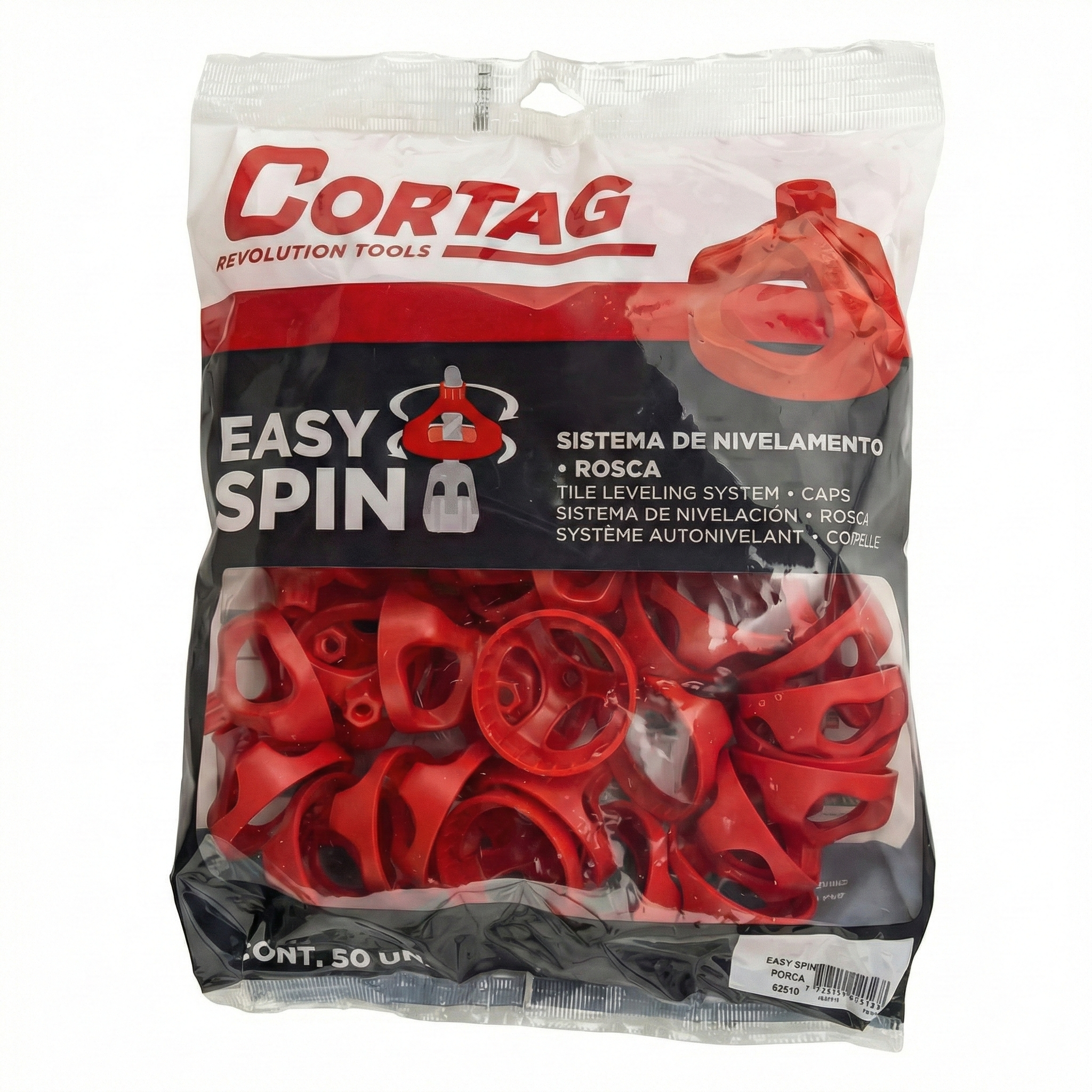 Porca Niveladora Easy Spin Cortag Revolution Tools - Sistema de Nivelamento Reutilizável Pacote com 50 Unidades