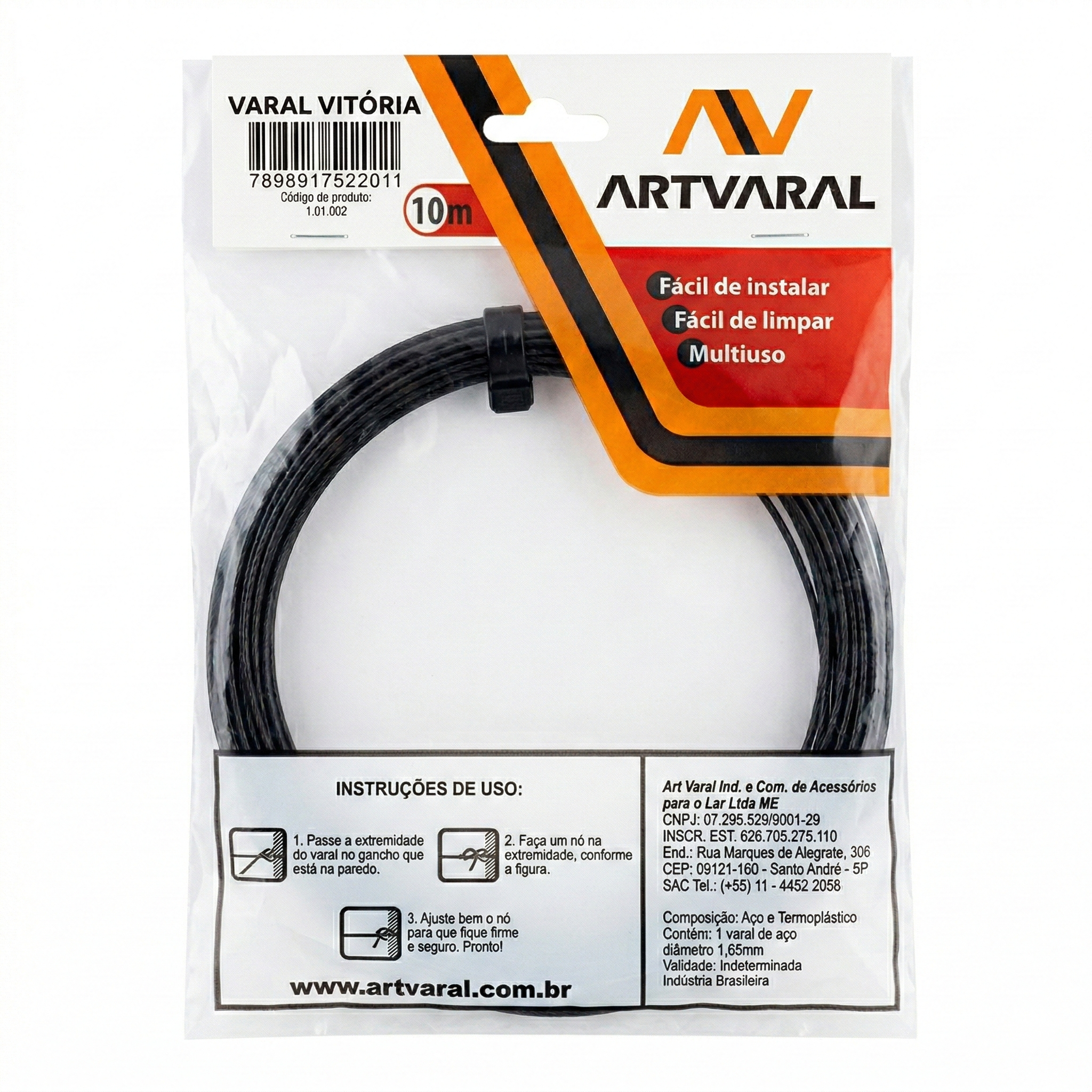 Varal de Fio de Aço Revestido em PVC Artvaral Vitória 1,65mm - Opções 10m, 15m ou 20m