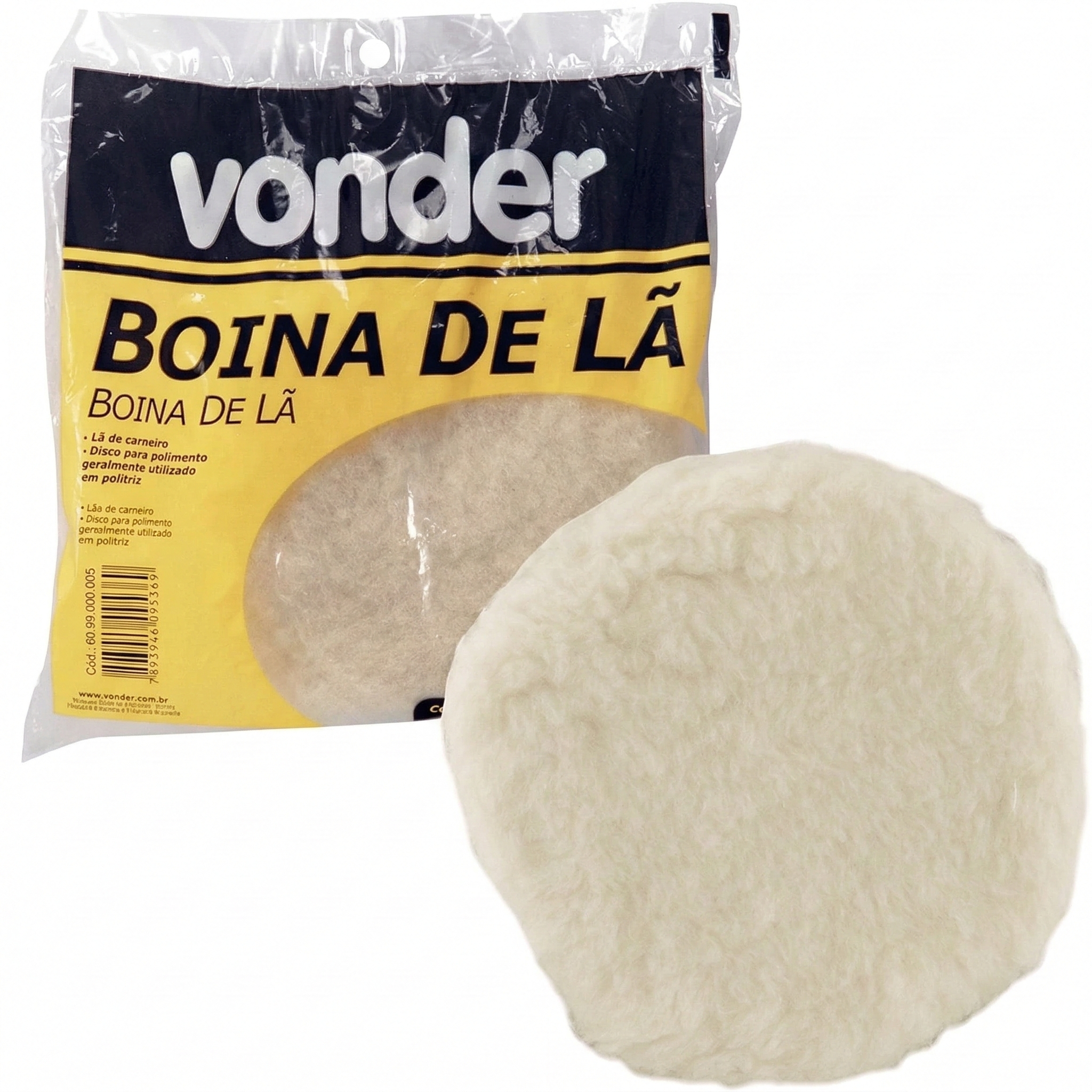 Boina de Lã para Polimento Vonder 5 Polegadas (127mm) - Lã de Carneiro Original