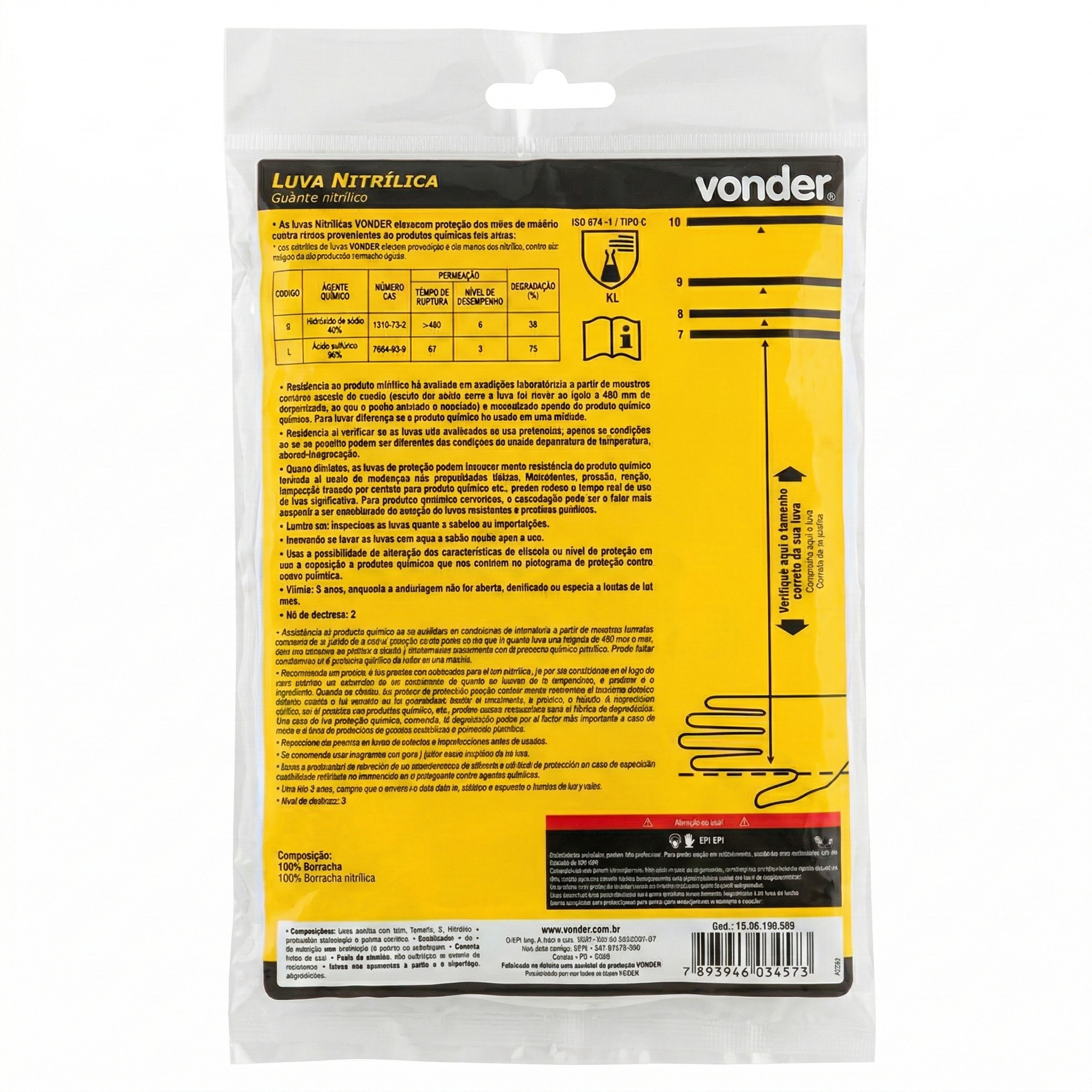 Luva de Segurança Nitrílica Vonder Verde com Forro de Algodão - C.A. 49.342