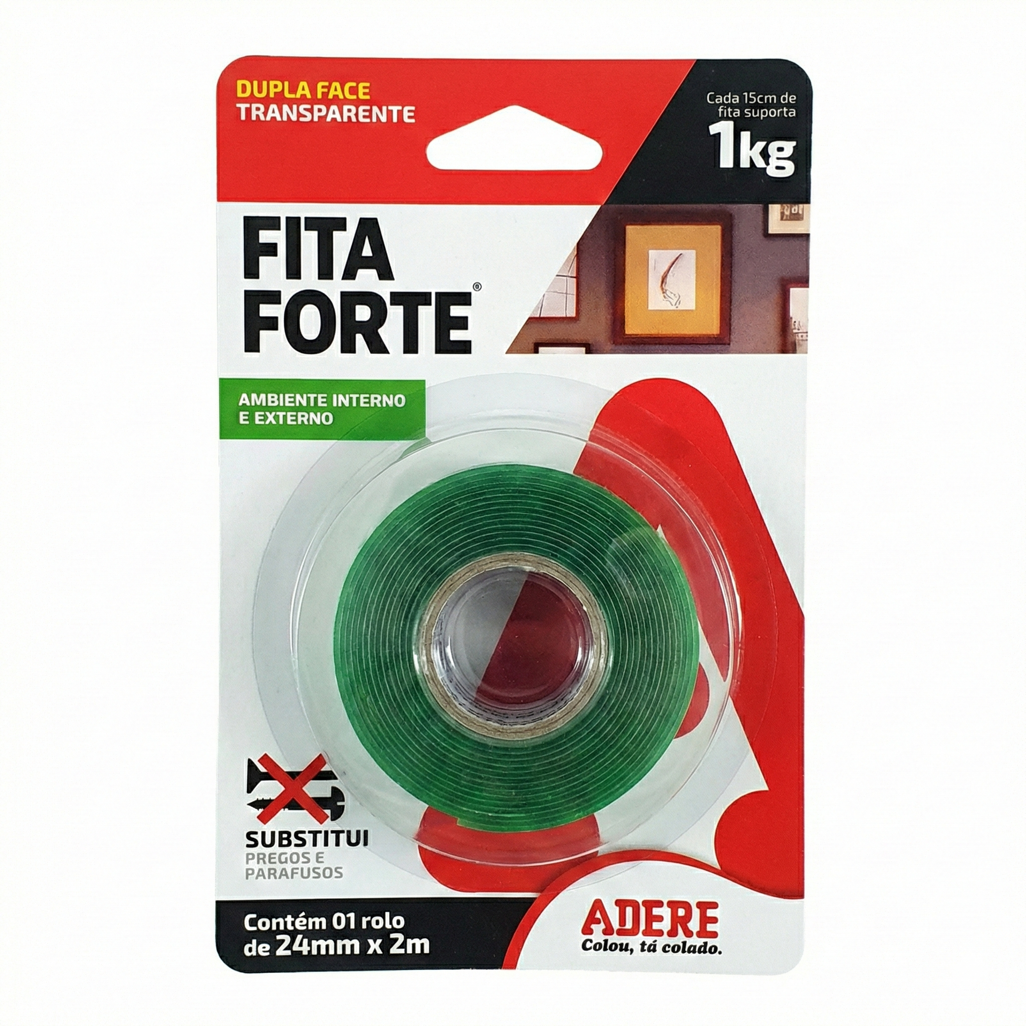 Fita Dupla Face Transparente Fita Forte Adere 24mm x 2m – Até 1kg