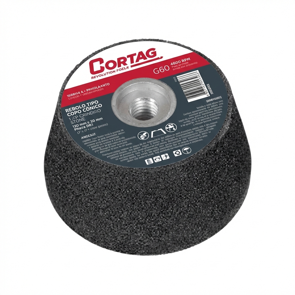Rebolo Tipo Copo Cônico Cortag G-60 para Esmerilhadeira – Desbaste em Piso e Porcelanato