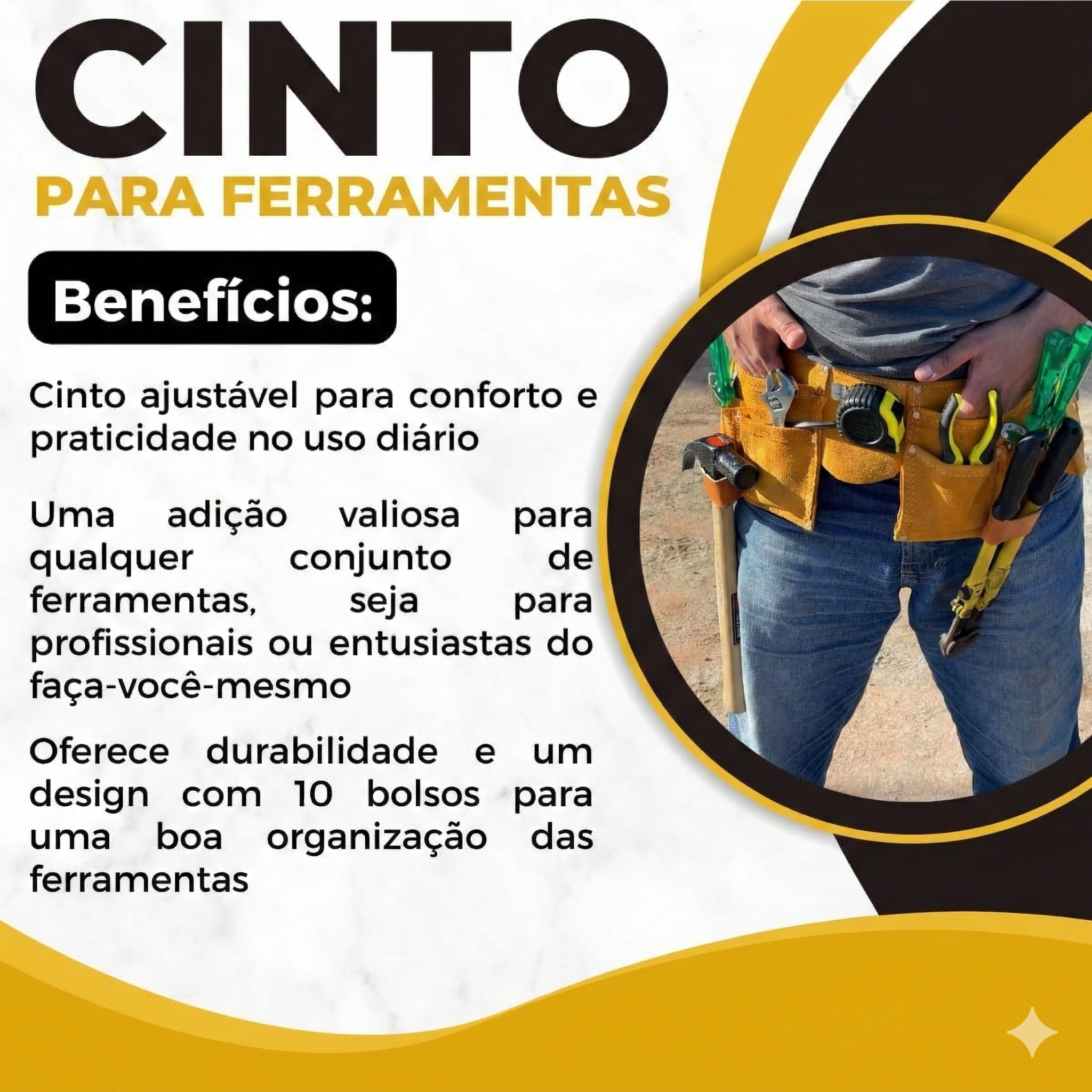 Cinto de Ferramentas Profissional Excellent - 11 Bolsos - Ajustável com Engate Rápido