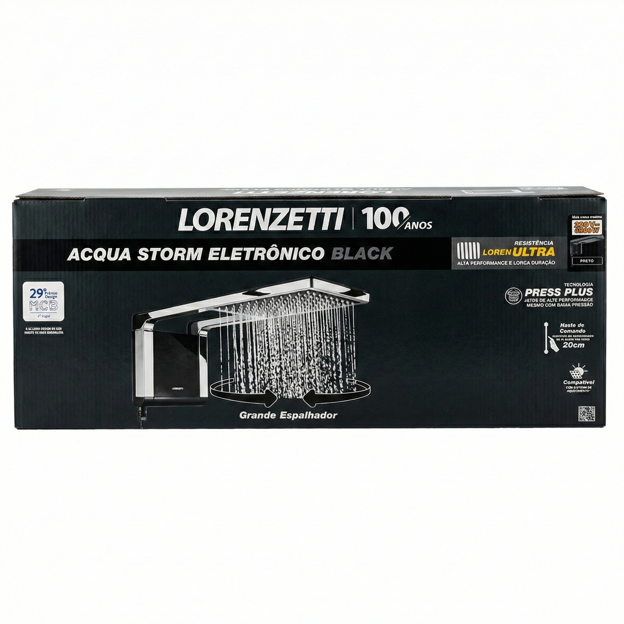 Ducha Lorenzetti Acqua Storm Ultra Eletrônica Black (Preta) - Design Ultrafino - Tecnologia Press Plus