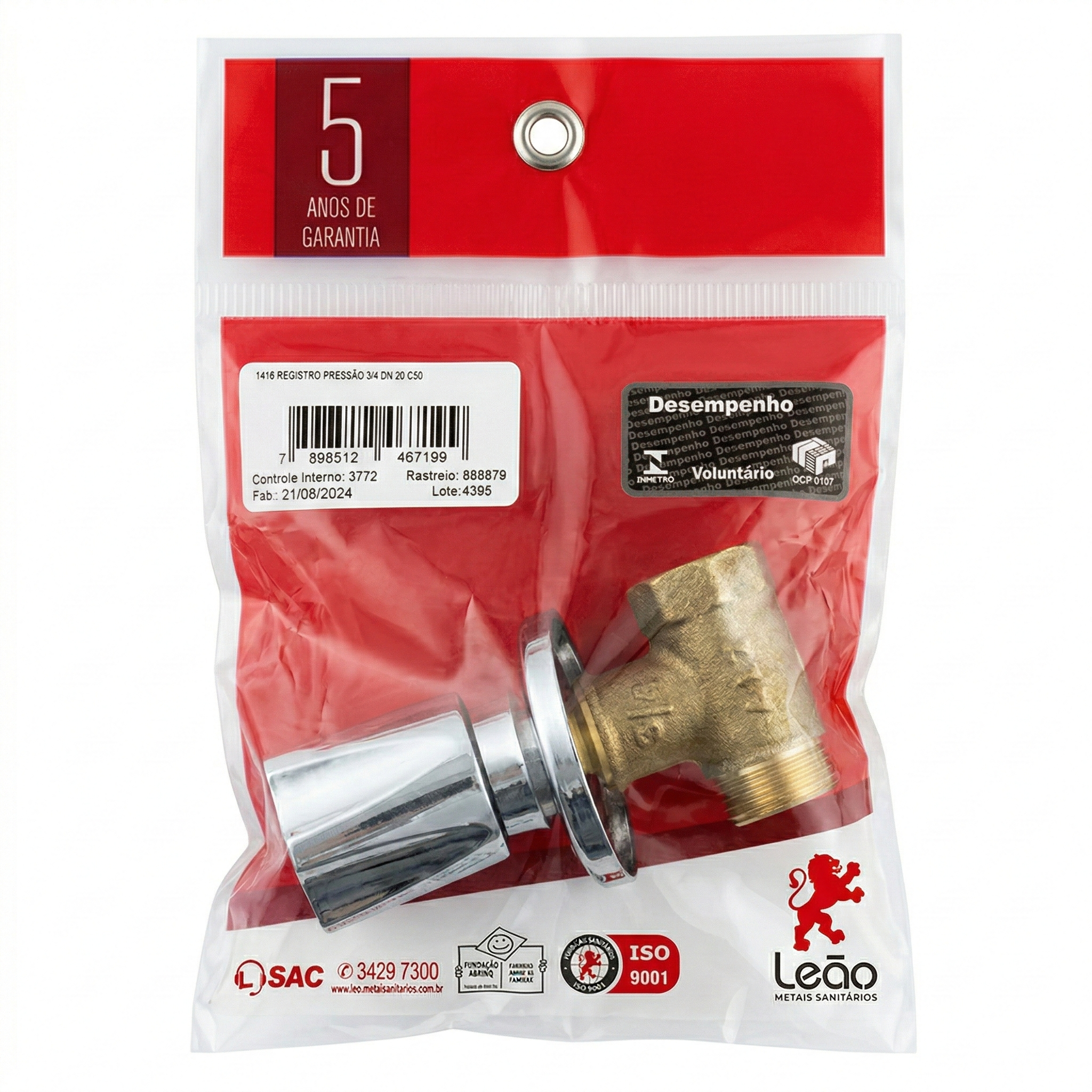 Registro de Pressão para Chuveiro 3/4" com Acabamento C50 Metal Cromado - Leão Metais