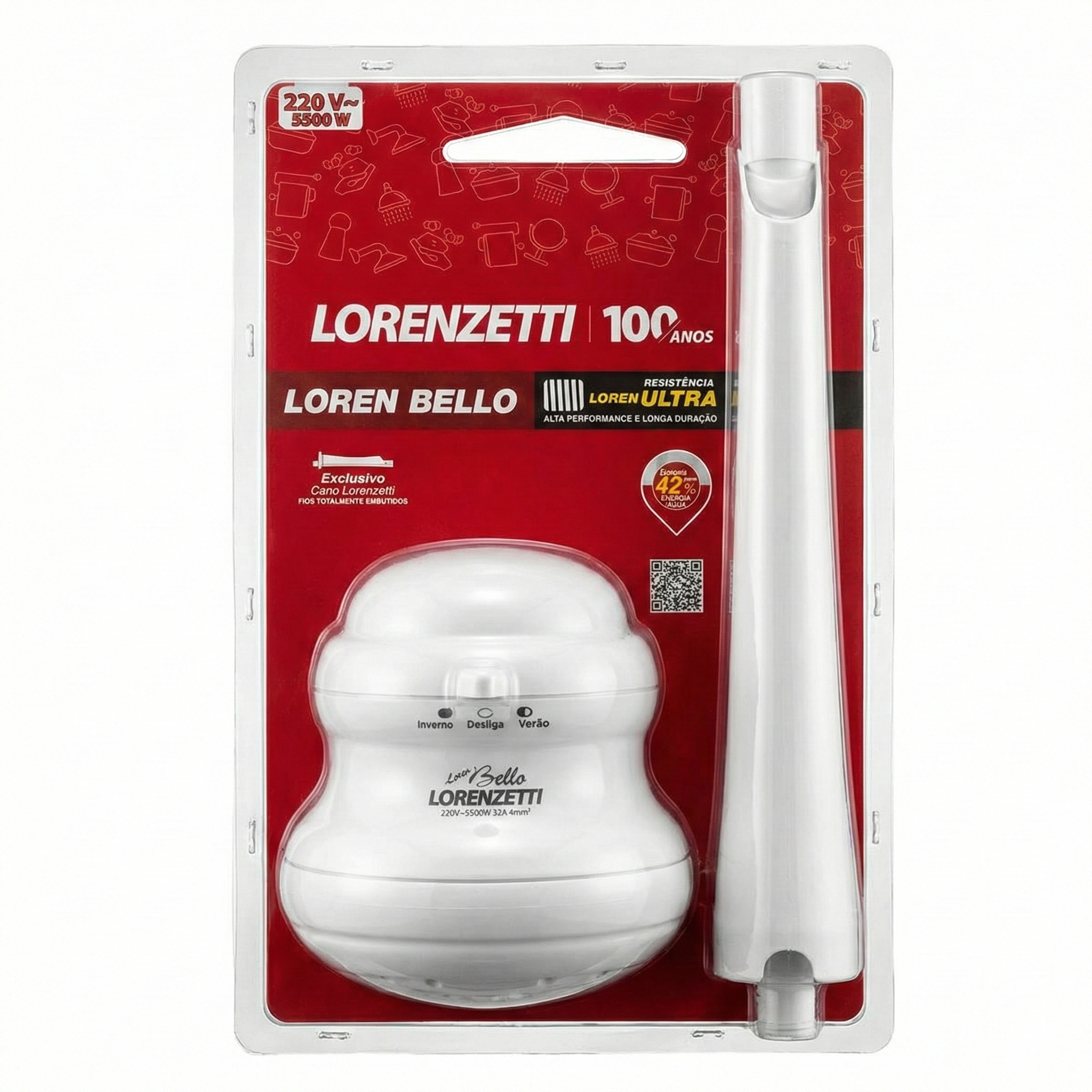 Ducha Lorenzetti Loren Bello com Cano - 3 Temperaturas - Disponível em 127V (5500W) e 220V (6800W)