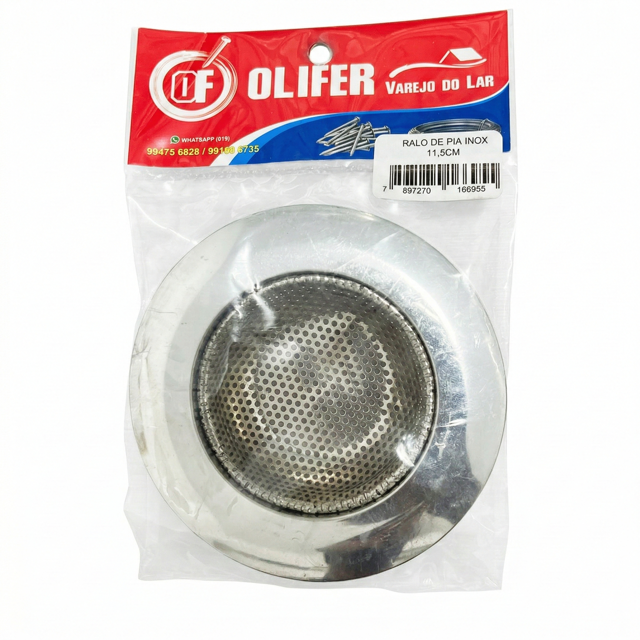 Ralo de Pia Olifer em Aço Inox 11,5 cm - Coletor de Resíduos e Anti-Entupimento