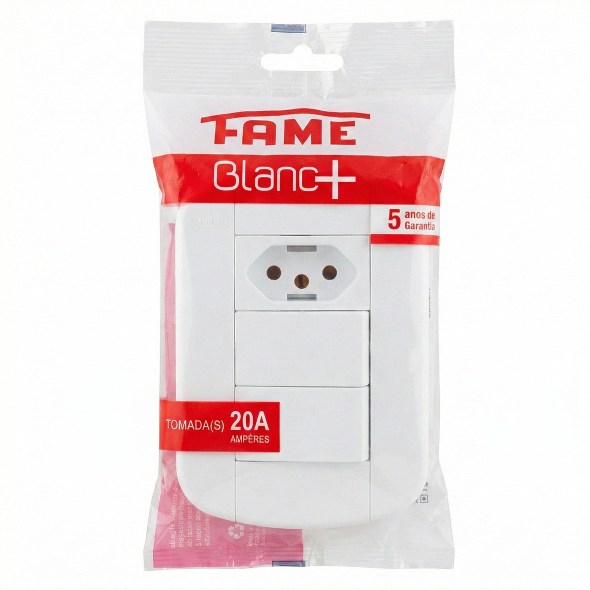 Conjunto 2 Interruptores Simples + 1 Tomada 20A FAME Blanc+ 4x2 - Placa Branca Completa