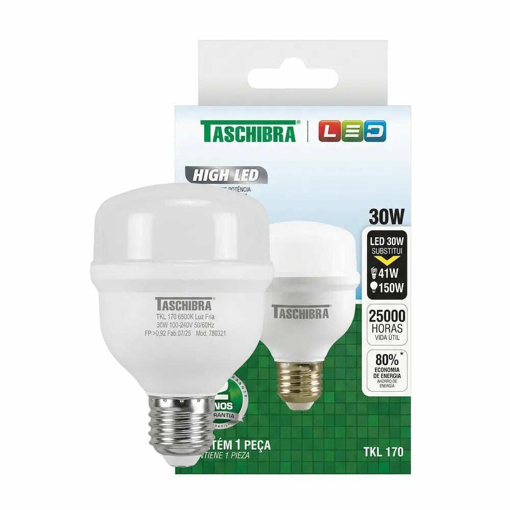 Lâmpada LED Bulbo Taschibra 30W E27 Bivolt 6500K Luz Branca Fria