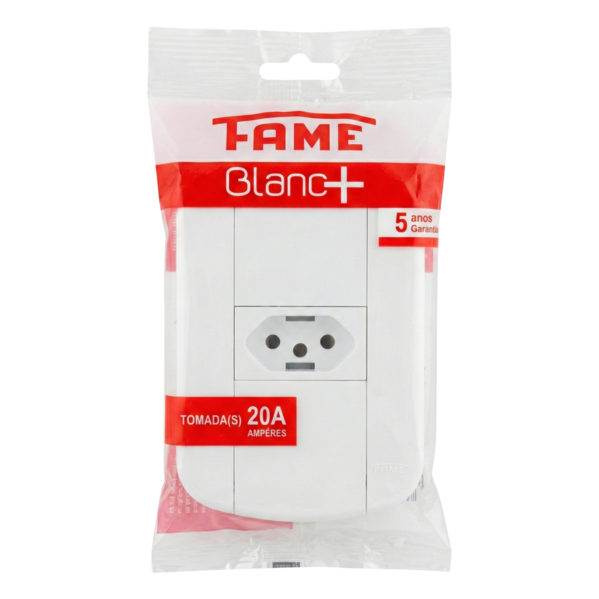 Tomada FAME Blanc+ 20A 250V Completa 4x2 - Padrão 3 Pinos (2P+T) - Placa Branca com Suporte
