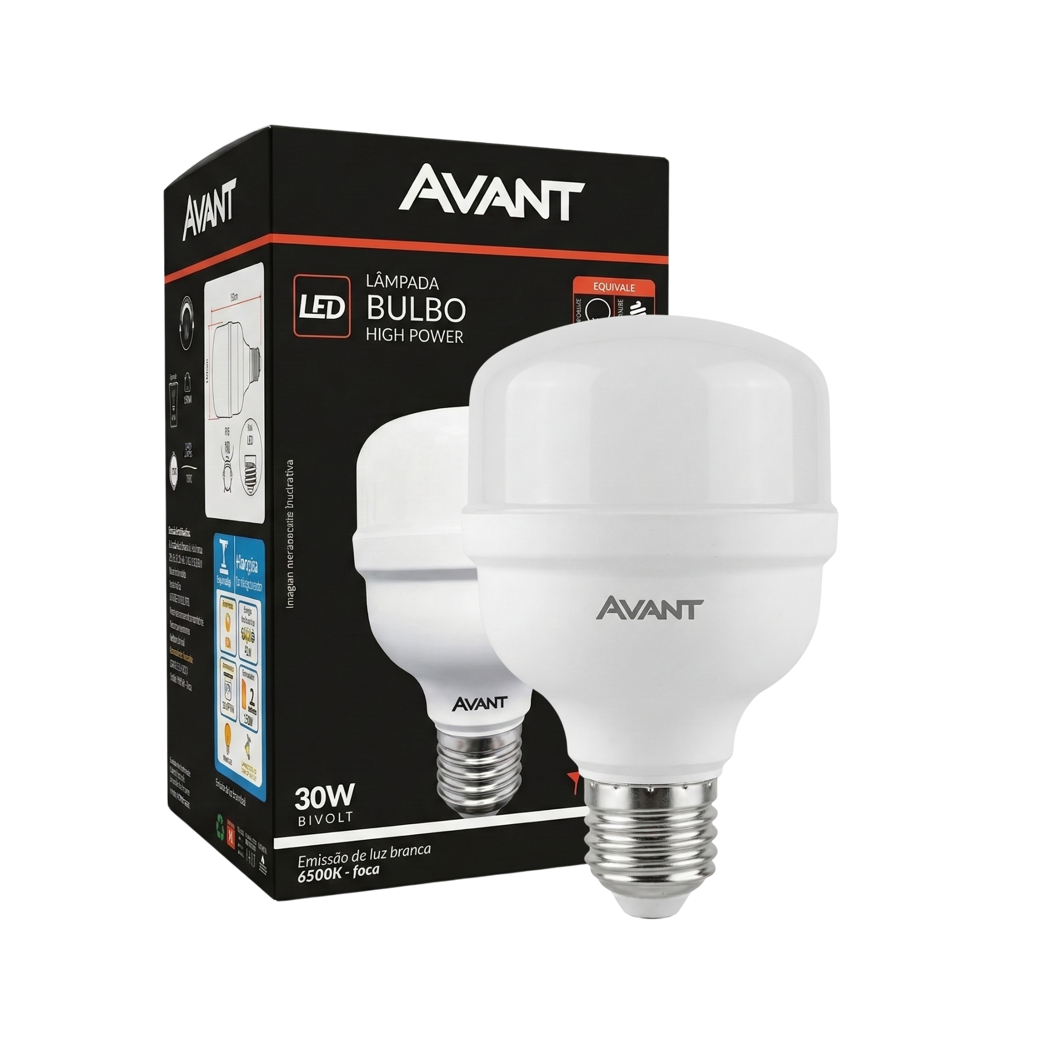 Kit Lâmpadas LED Bulbo High Power Avant 30W E27 Bivolt 6500K Luz Branca Fria – 2400 Lúmens