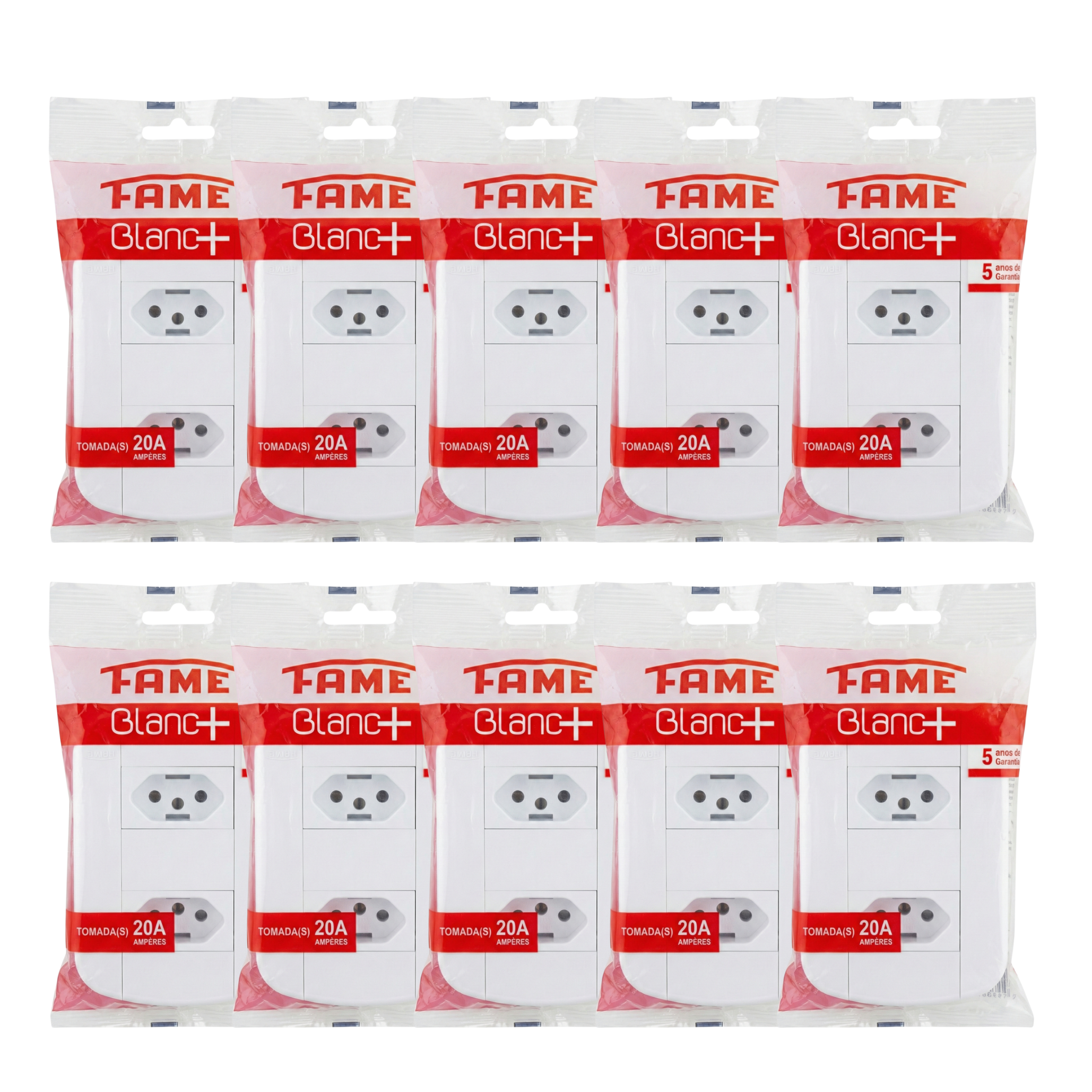 Conjunto 2 Tomadas Dupla FAME Blanc+ 20A 250V 4x2 - Padrão 3 Pinos Grosso