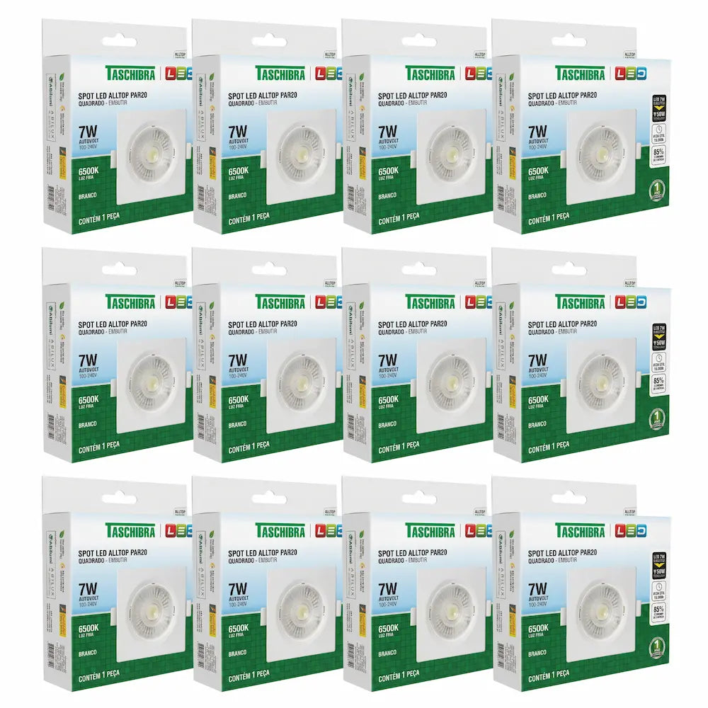 Kit Spot LED Embutir Quadrado Taschibra PAR20 7W 6500K Branco Bivolt – Luz Fria