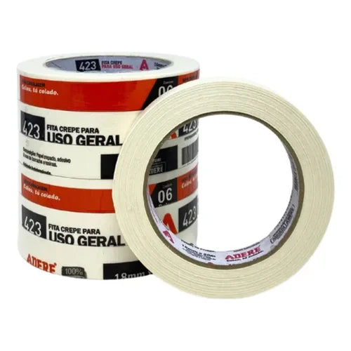 Kit 5 Unidades – Fita Crepe Adere 18mm x 50m Uso Geral 423