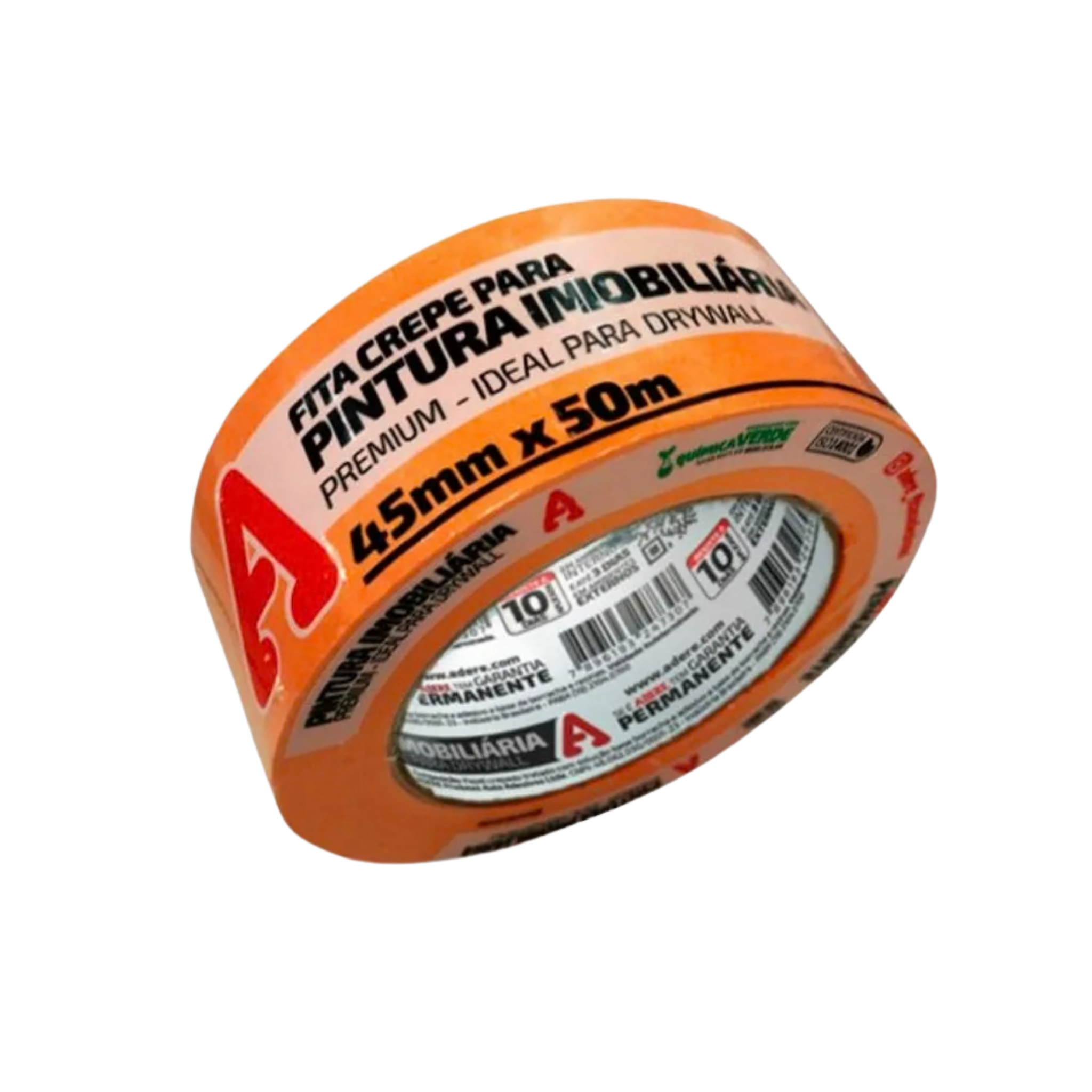 Fita Crepe Laranja 45mm x 50m Adere - Premium Ideal para Drywall e Pintura Imobiliária