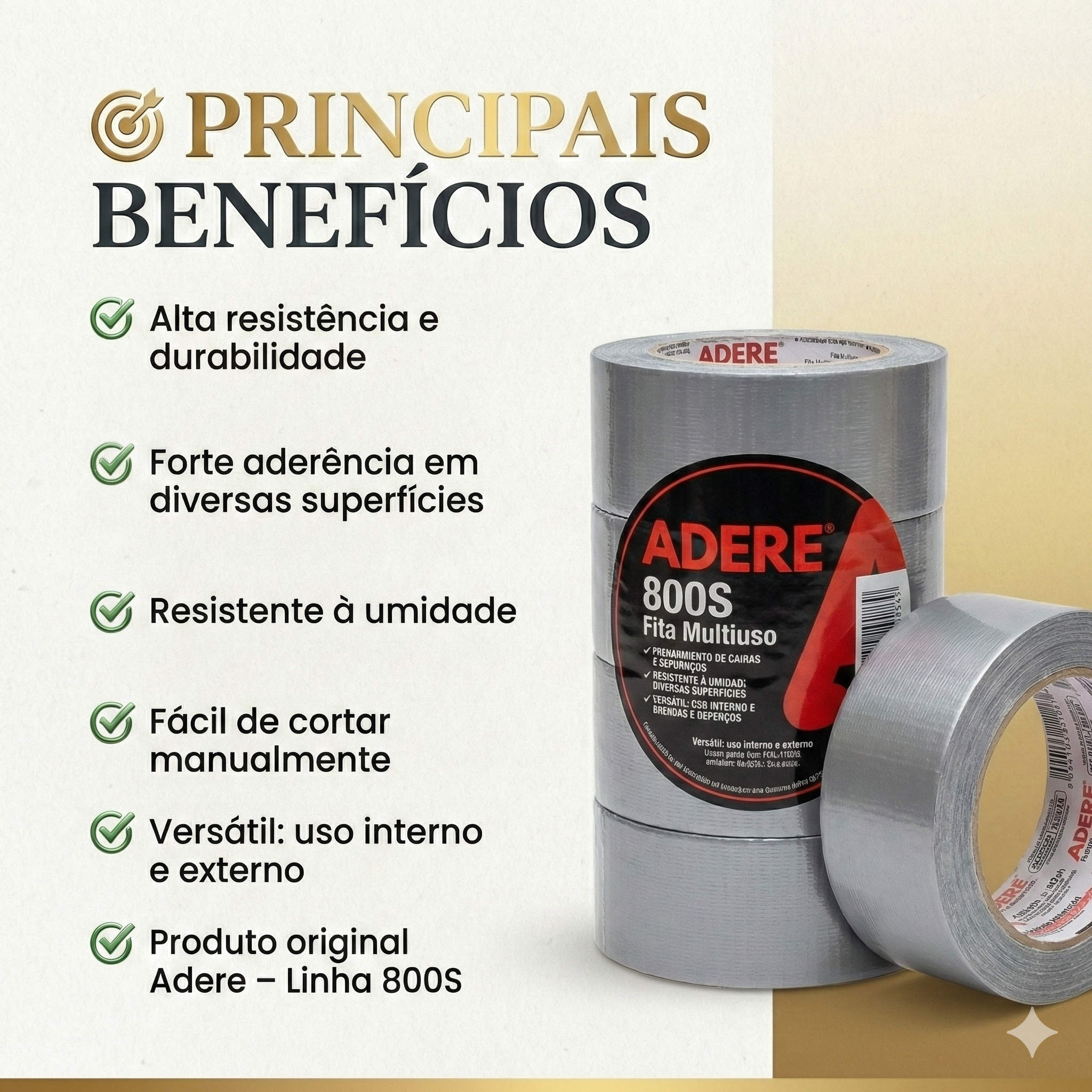 Fita Silver Tape Prata Adere 800S 45mm x 5m – Alta Resistência