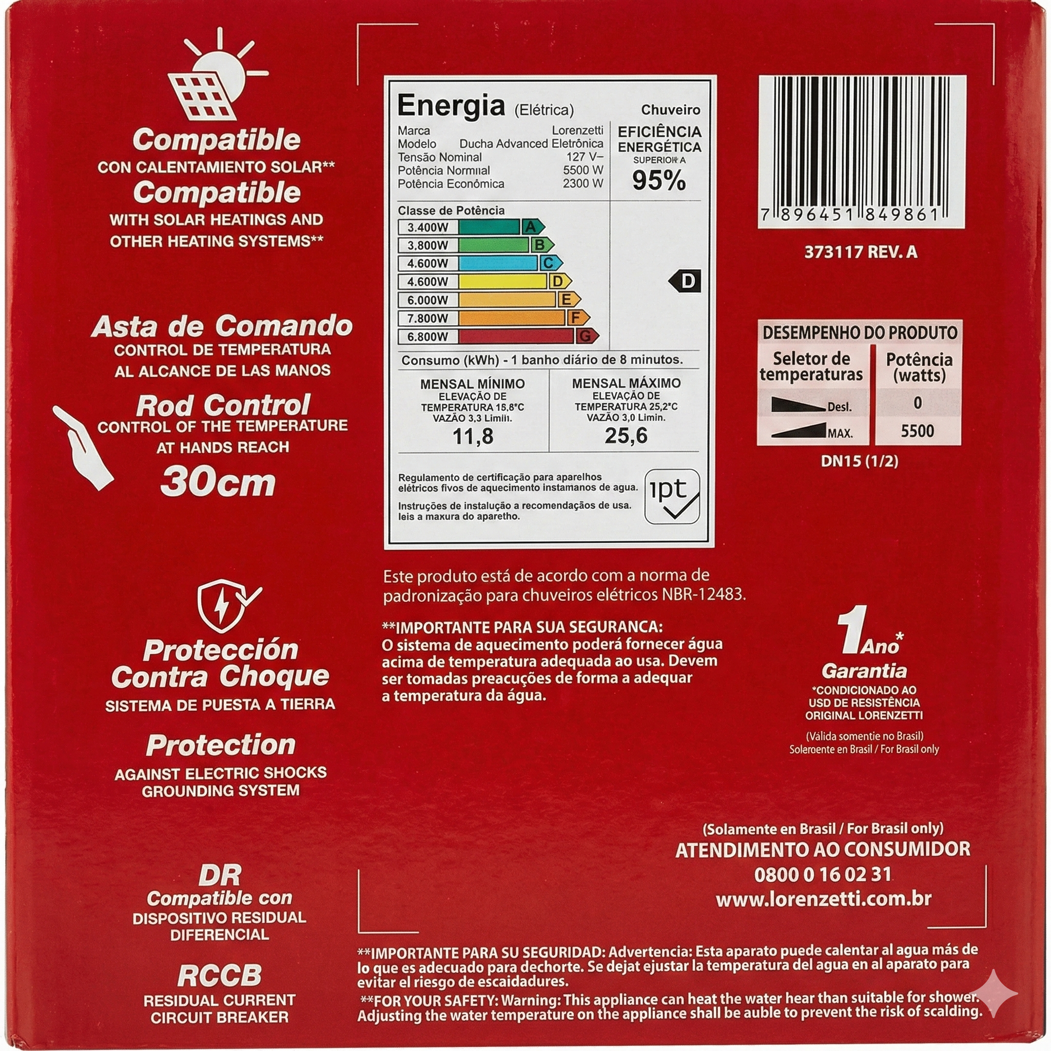 Ducha Lorenzetti Advanced Eletrônica - Controle Gradual de Temperatura