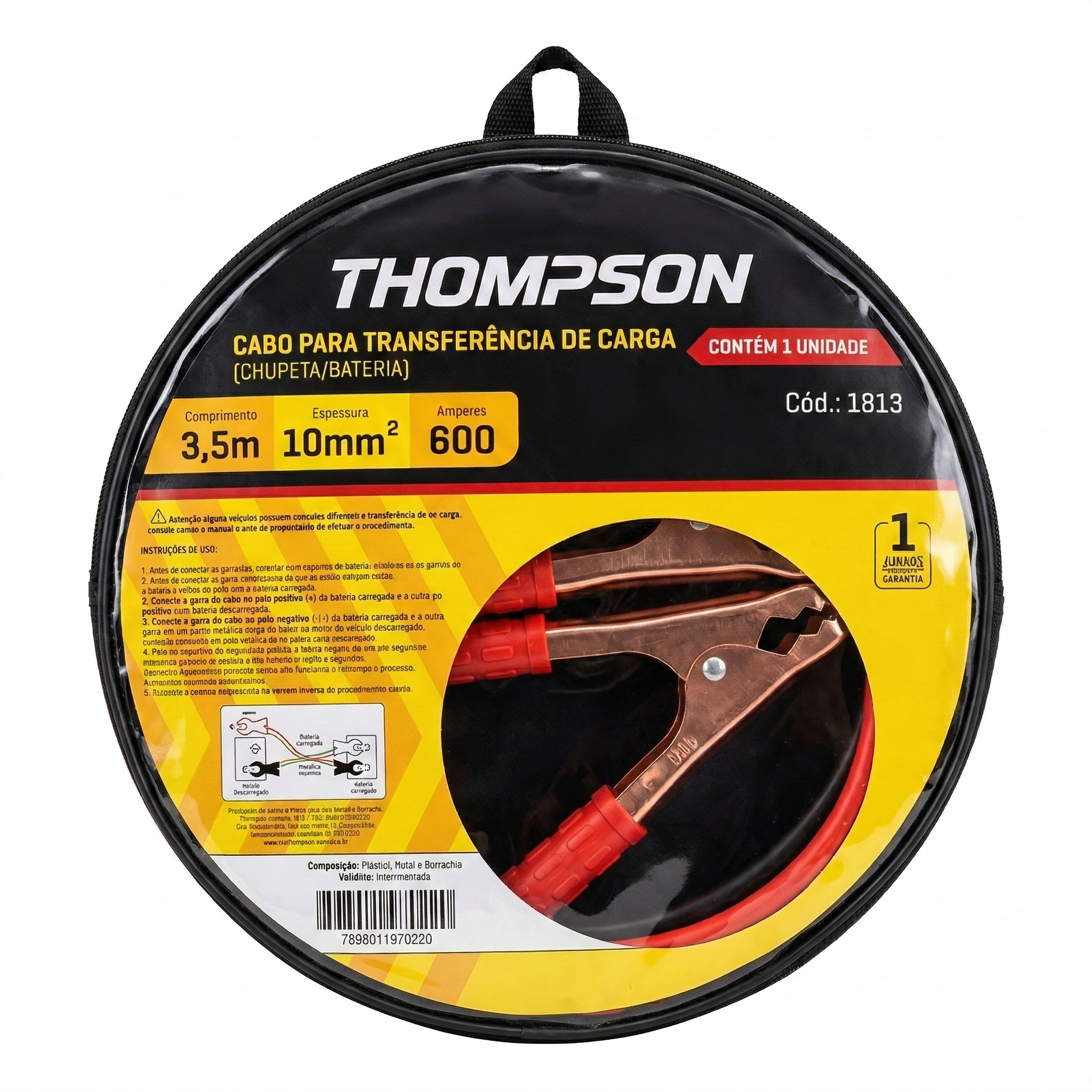 Cabo para Transferência de Carga Thompson (Chupeta/Bateria) - Opções 200A e 600A com Bolsa