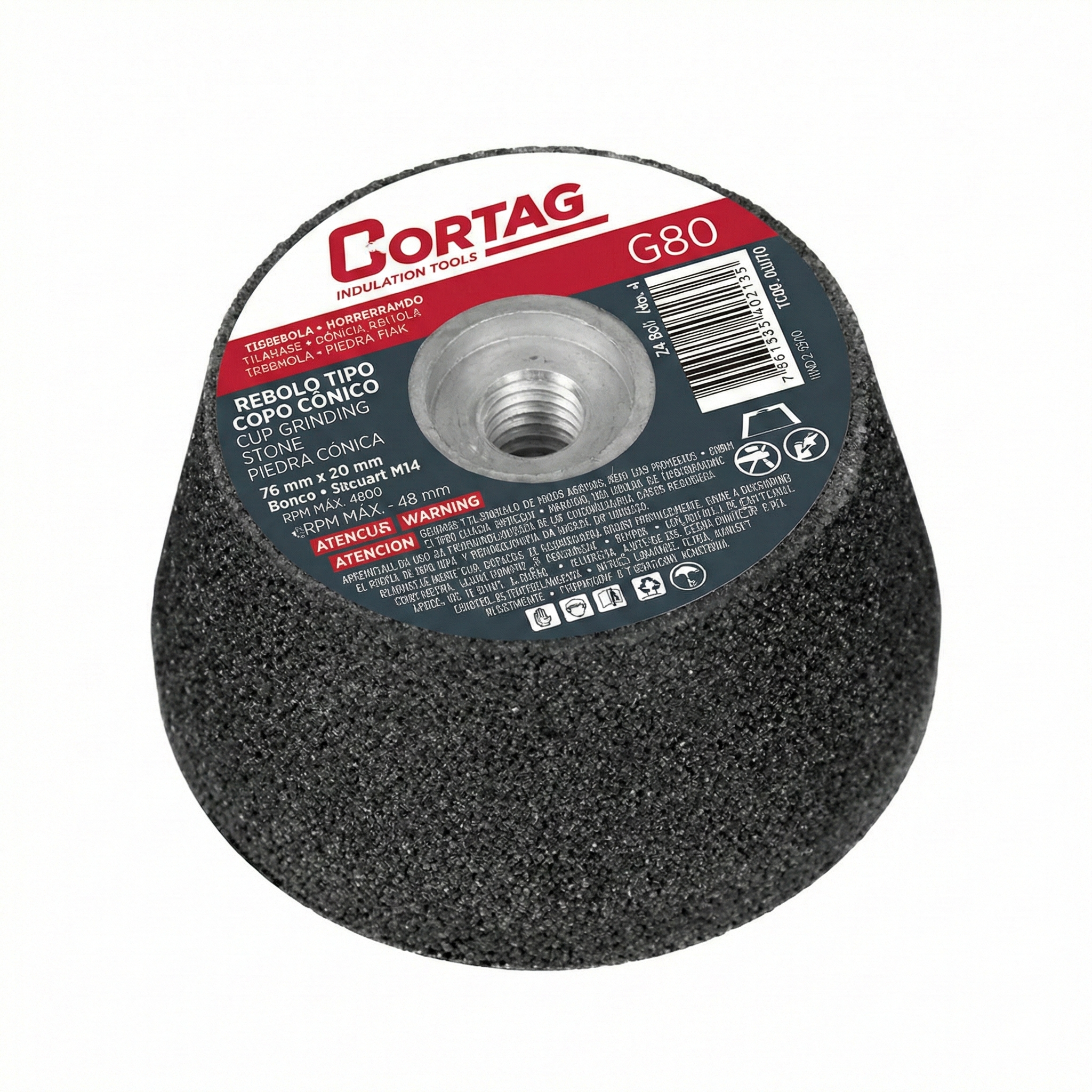 Rebolo Tipo Copo Cônico G-80 para Esmerilhadeira Desbaste de Piso e Porcelanato Cortag