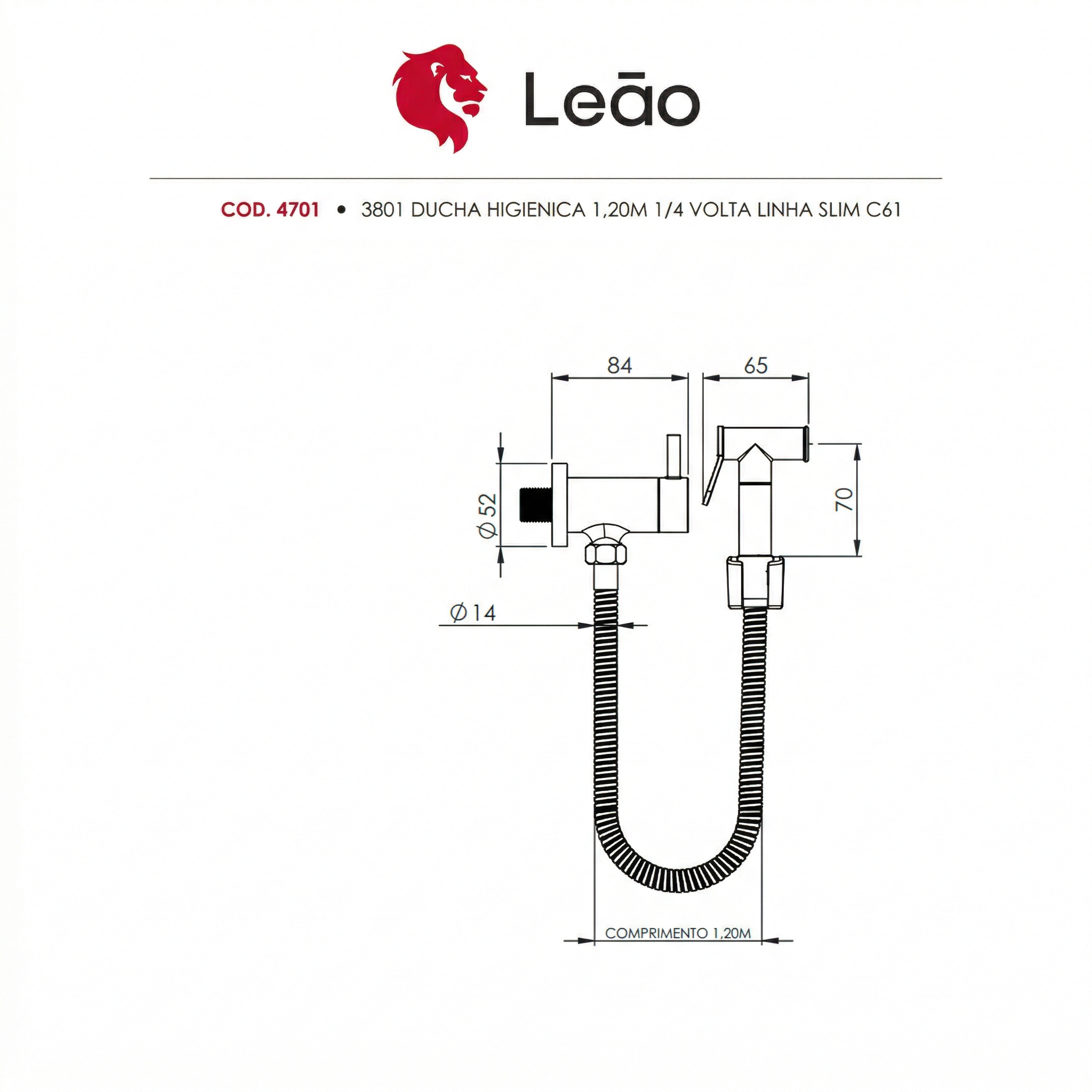 Ducha Higiênica Slim com Registro e Gatilho Metal Cromado 1/4 de Volta - Leão Metais