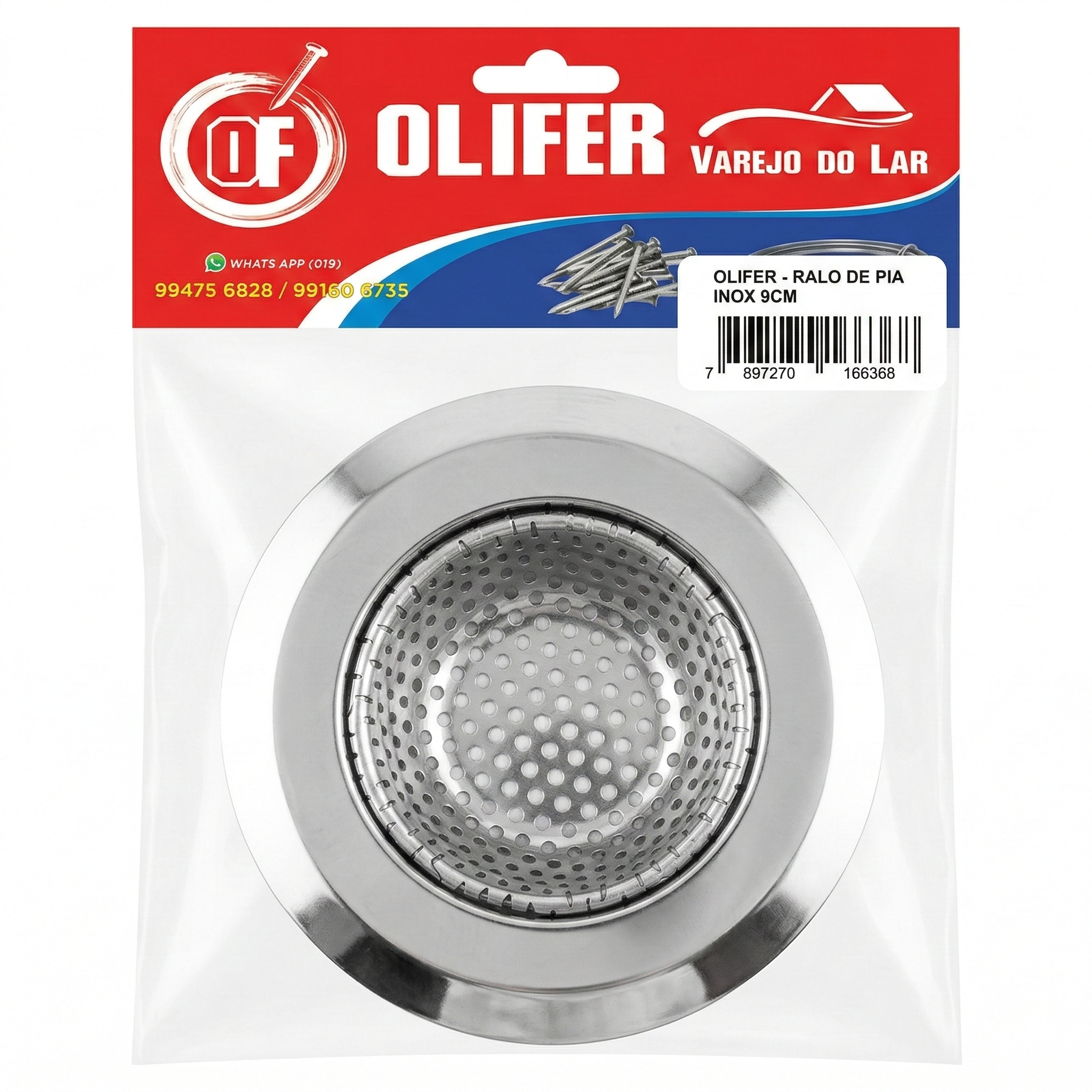 Ralo de Pia Olifer em Aço Inox 9 cm - Filtro Coletor de Resíduos Anti-Entupimento