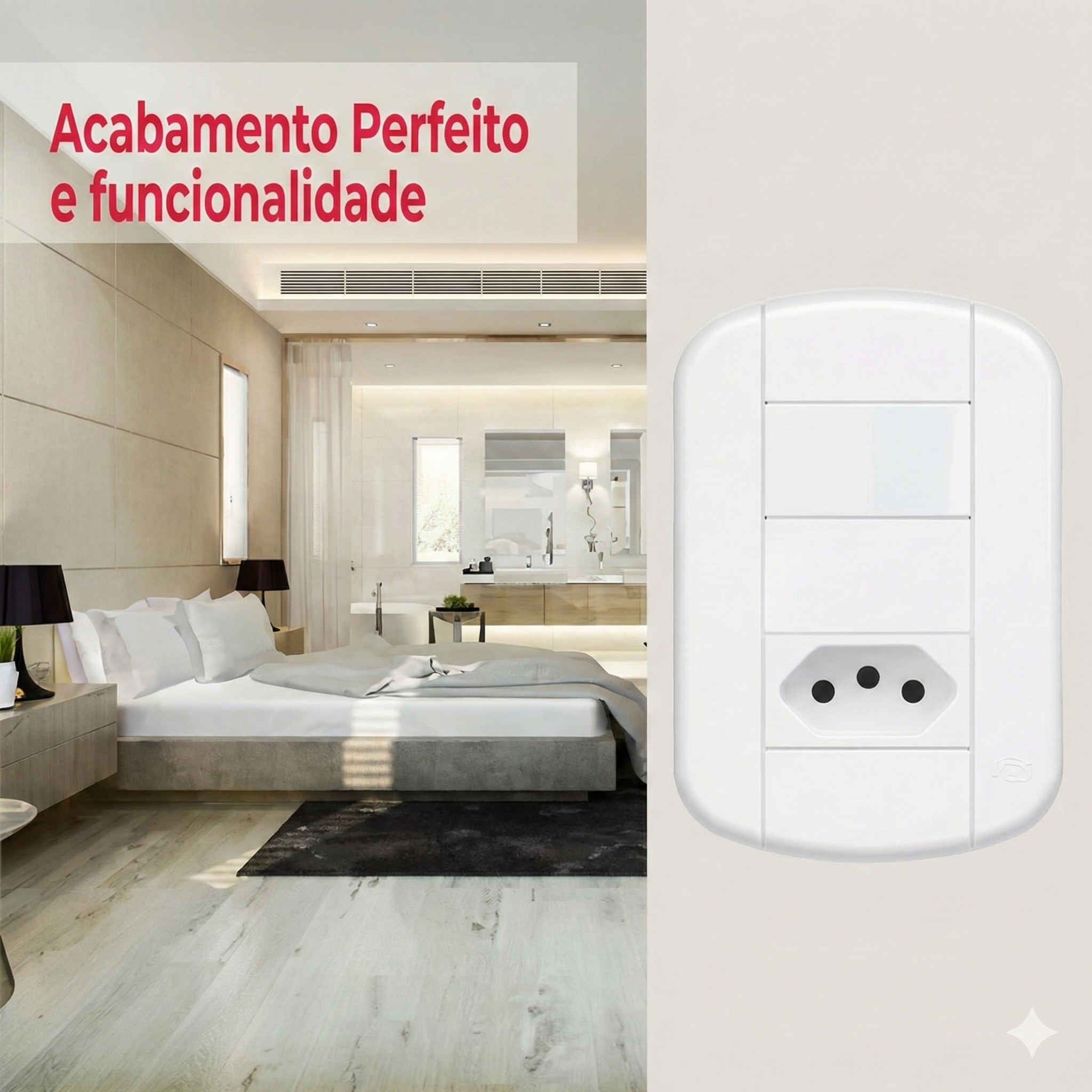 Conjunto 1 Interruptor Simples + 1 Tomada 20A FAME Blanc+ 4x2 - Placa Branca Completa