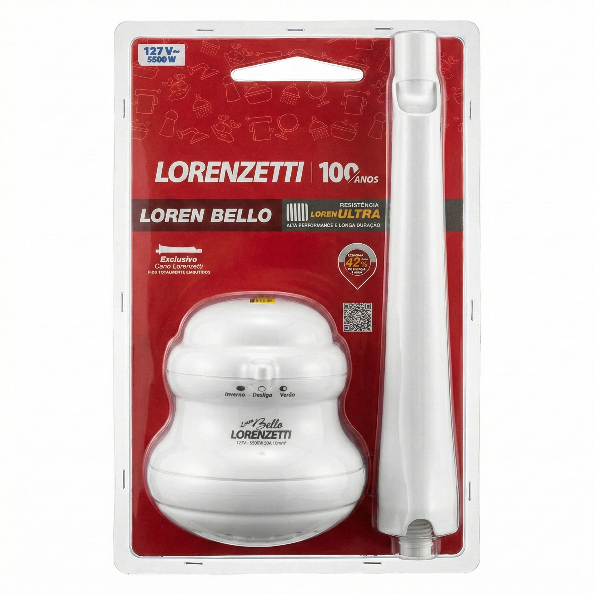 Ducha Lorenzetti Loren Bello com Cano - 3 Temperaturas - Disponível em 127V (5500W) e 220V (6800W)