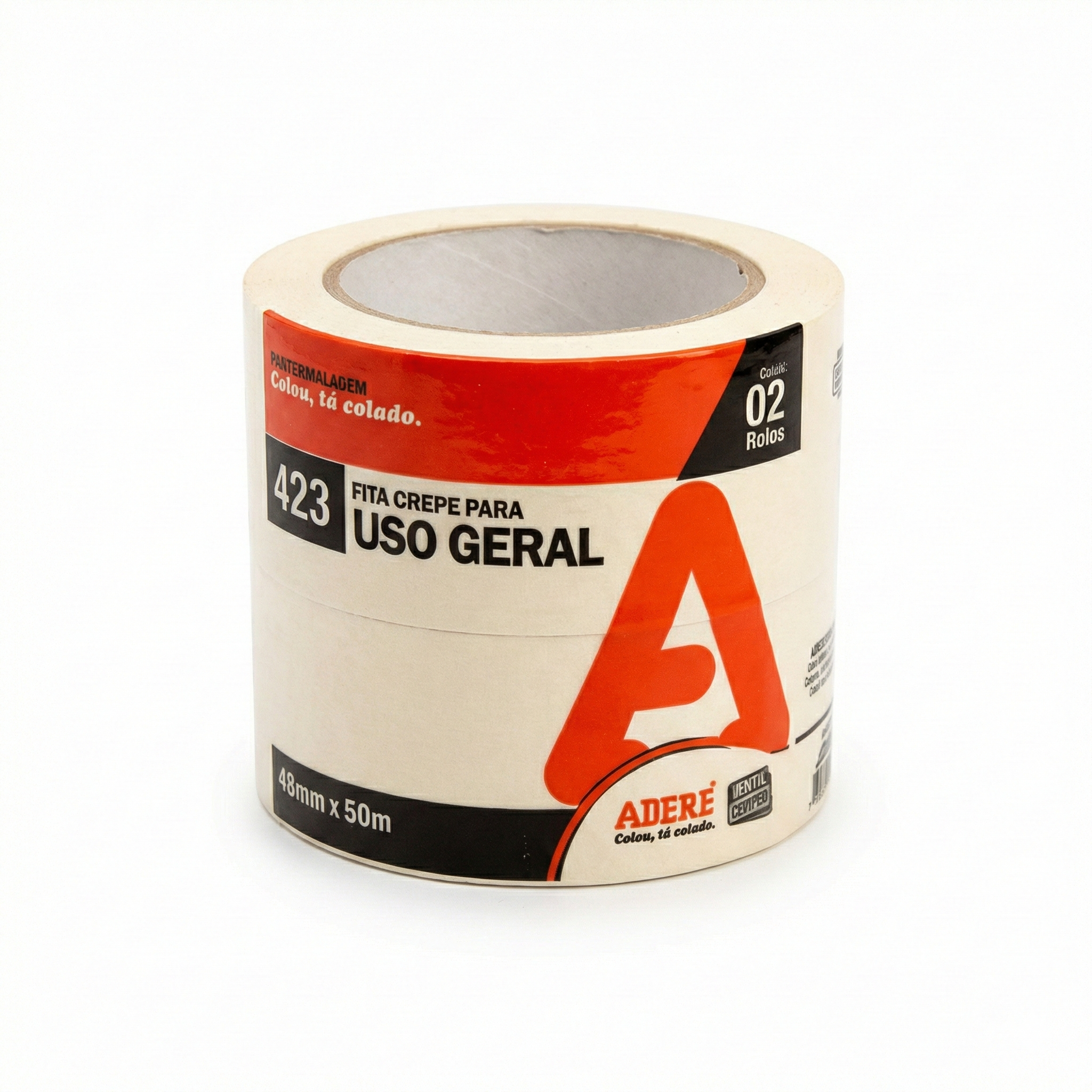 Kit 2 Fitas Crepe 48mm x 50m Adere 423 - Uso Geral Multiuso Acabamento Profissional