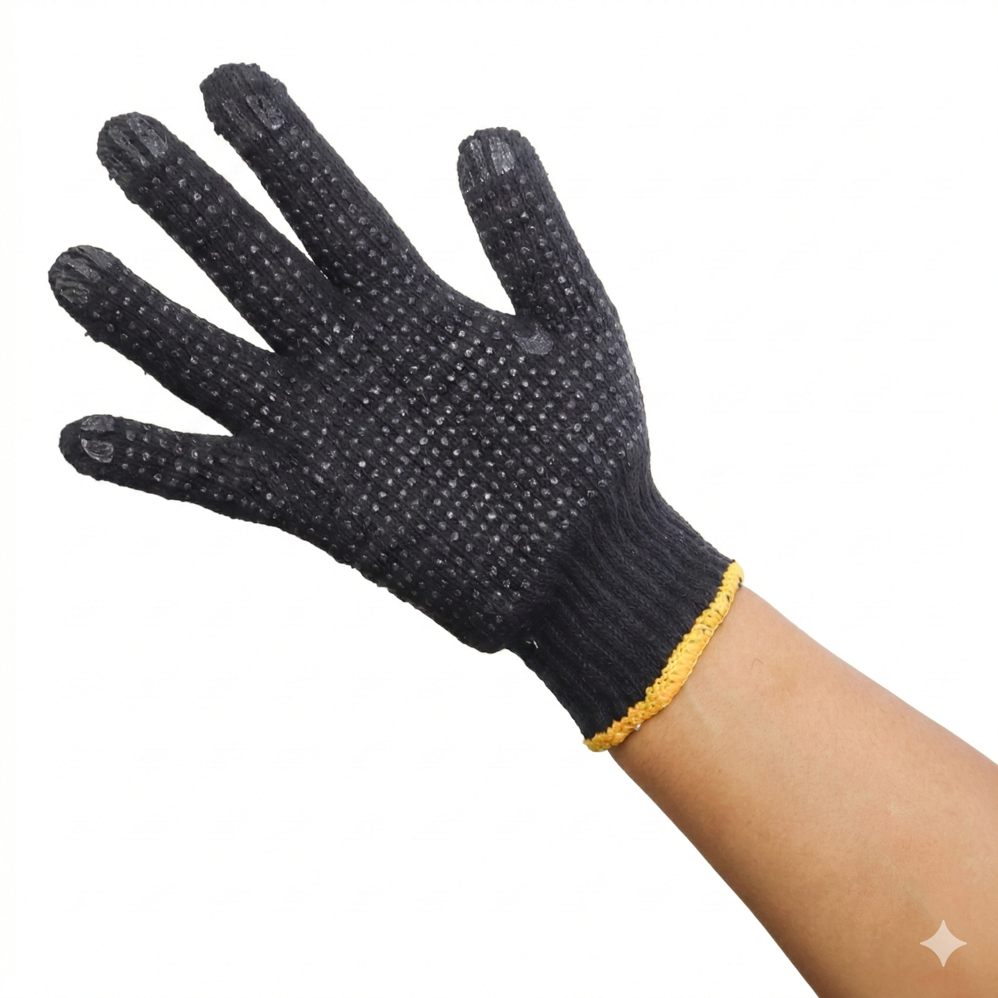 Luva de Segurança em Tecido Algodão Pigmentada Preta com Grip Antiderrapante