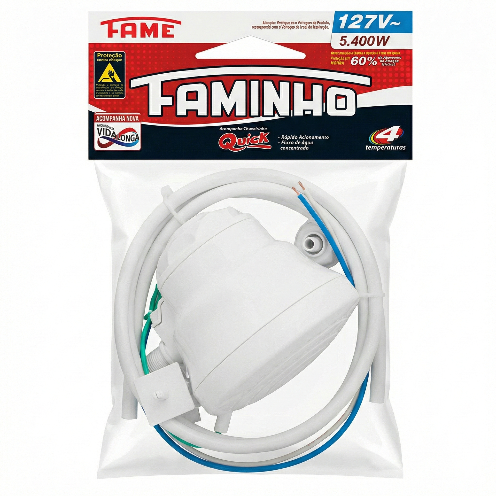 Ducha Faminho 4T Fame Branca - 4 Temperaturas - 127V (5400W) / 220V (6800W)