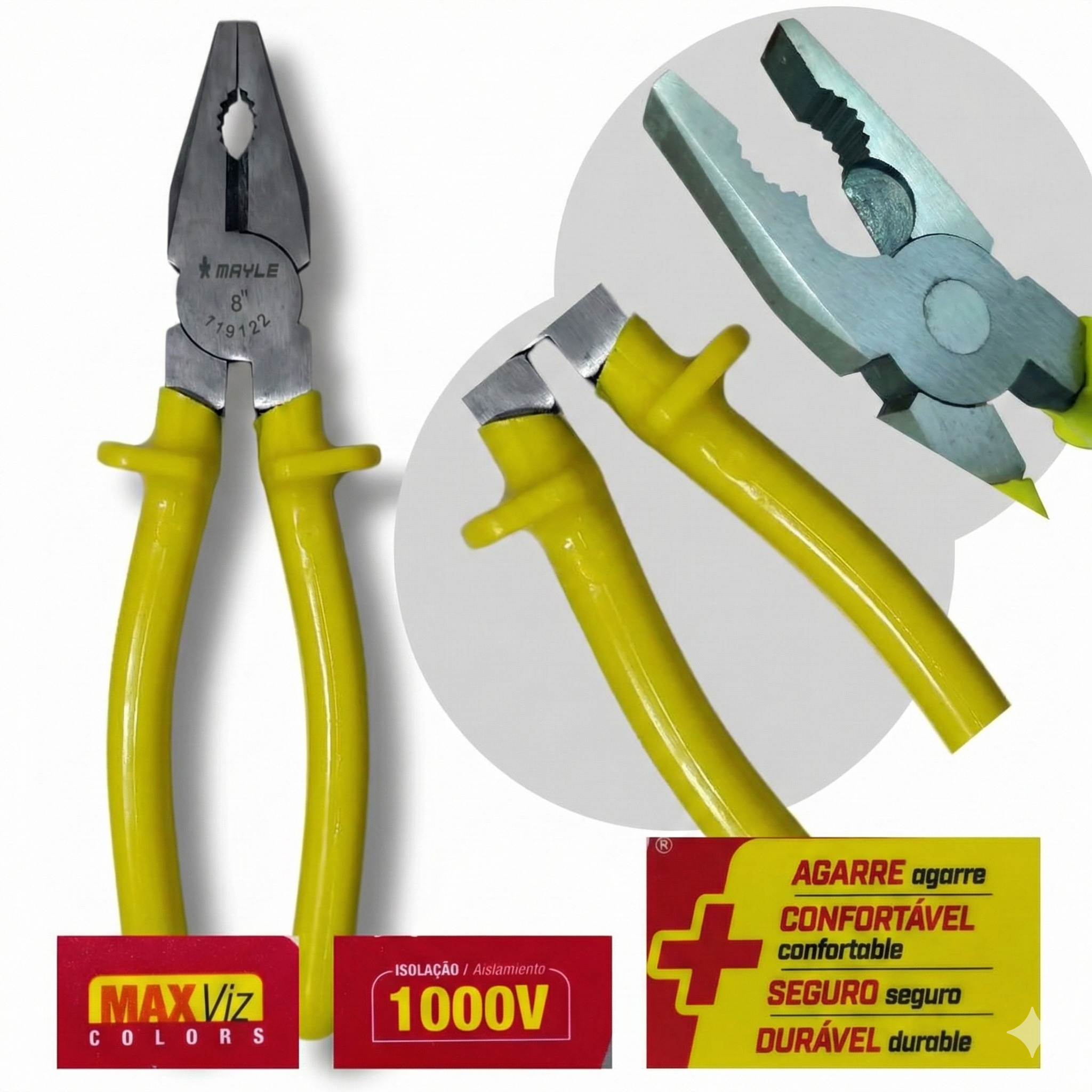 Alicate Universal 8 Polegadas Isolado 1000V Mahle - Cabo Amarelo Ergonômico para Eletricista