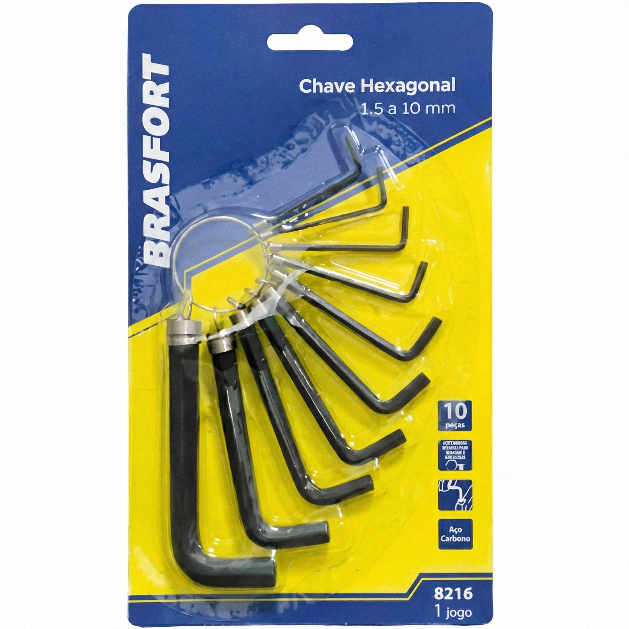 Jogo de Chave Allen Hexagonal 10 Peças Brasfort - 1,5mm a 10mm com Suporte Organizador