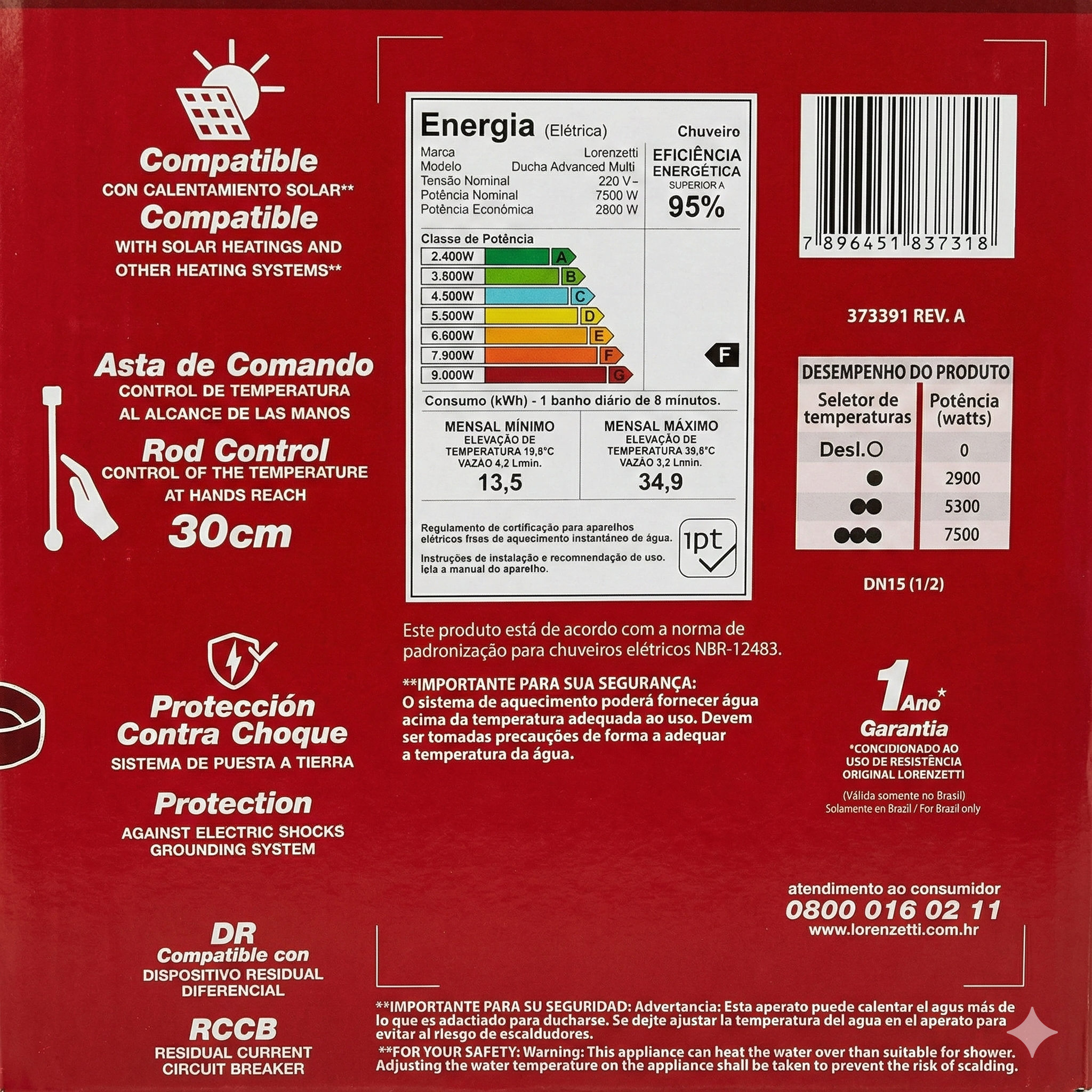 Ducha Lorenzetti Advanced Multitemperaturas - 4 Opções de Temperatura