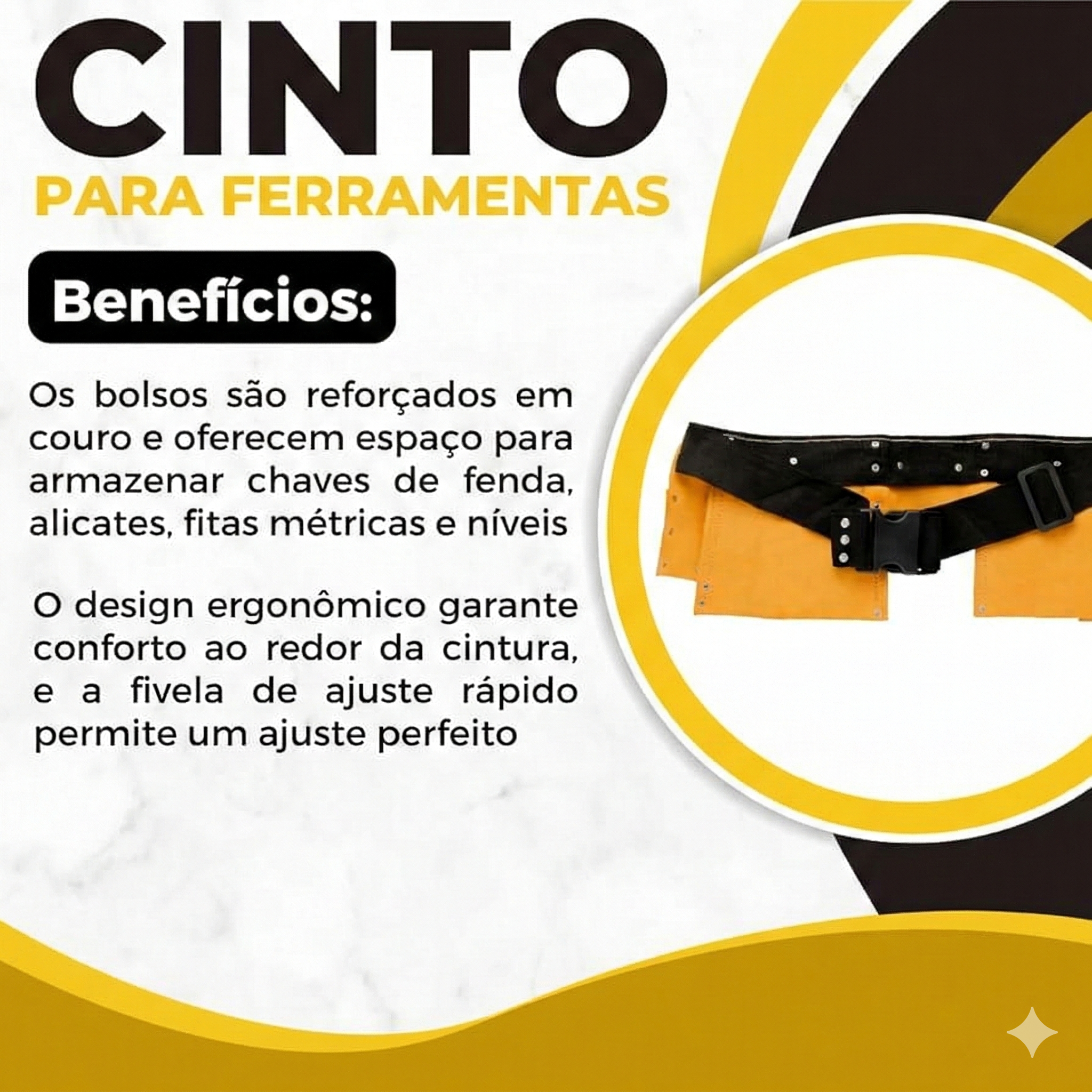 Cinto de Ferramentas Profissional Excellent - 11 Bolsos - Ajustável com Engate Rápido