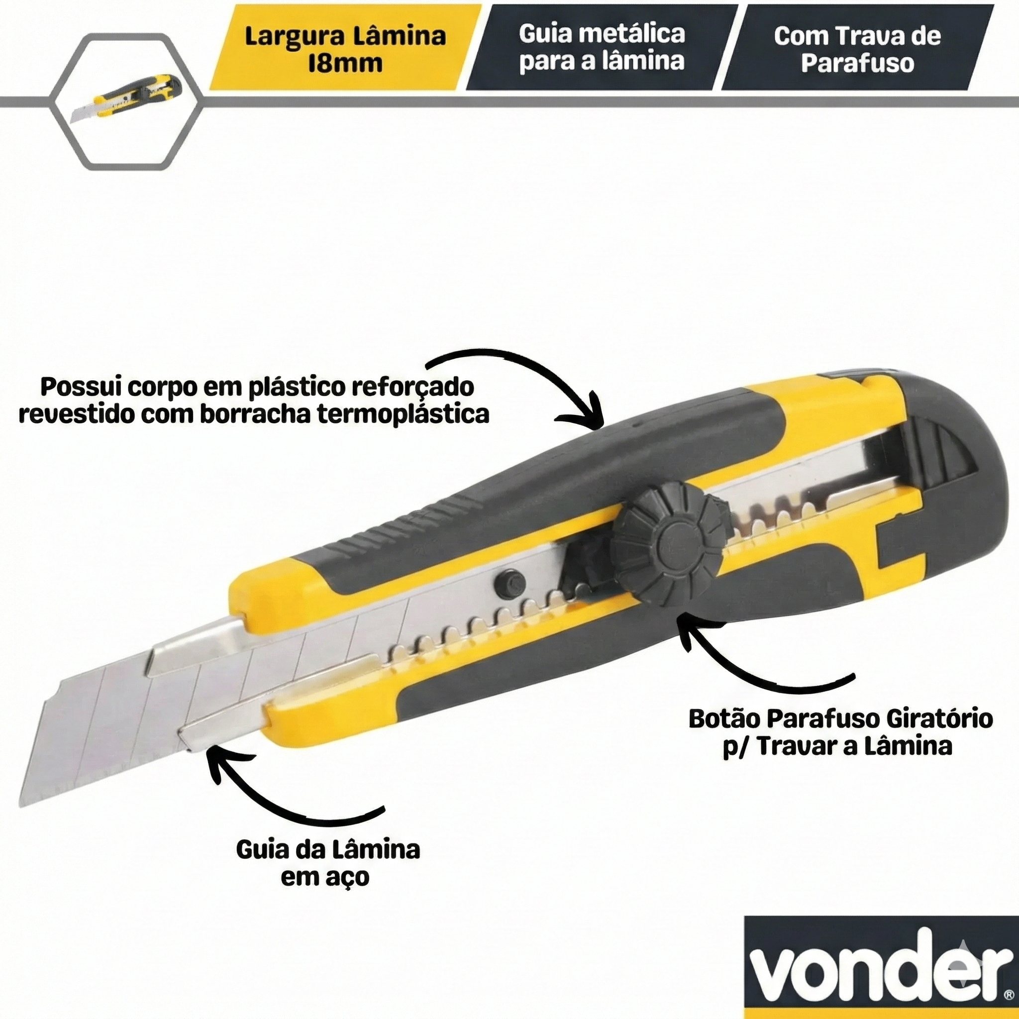 Estilete Profissional Emborrachado Vonder 18mm com Trava ES-218