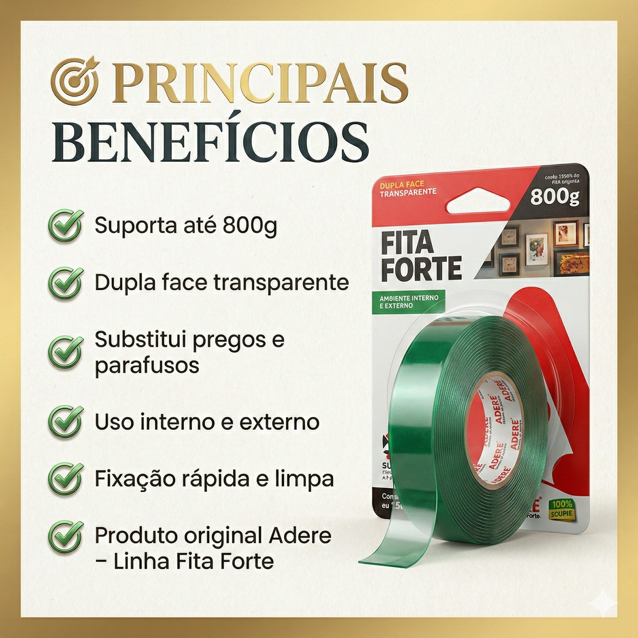 Fita Dupla Face Transparente Fita Forte Adere 19mm x 2m – Suporta até 800g