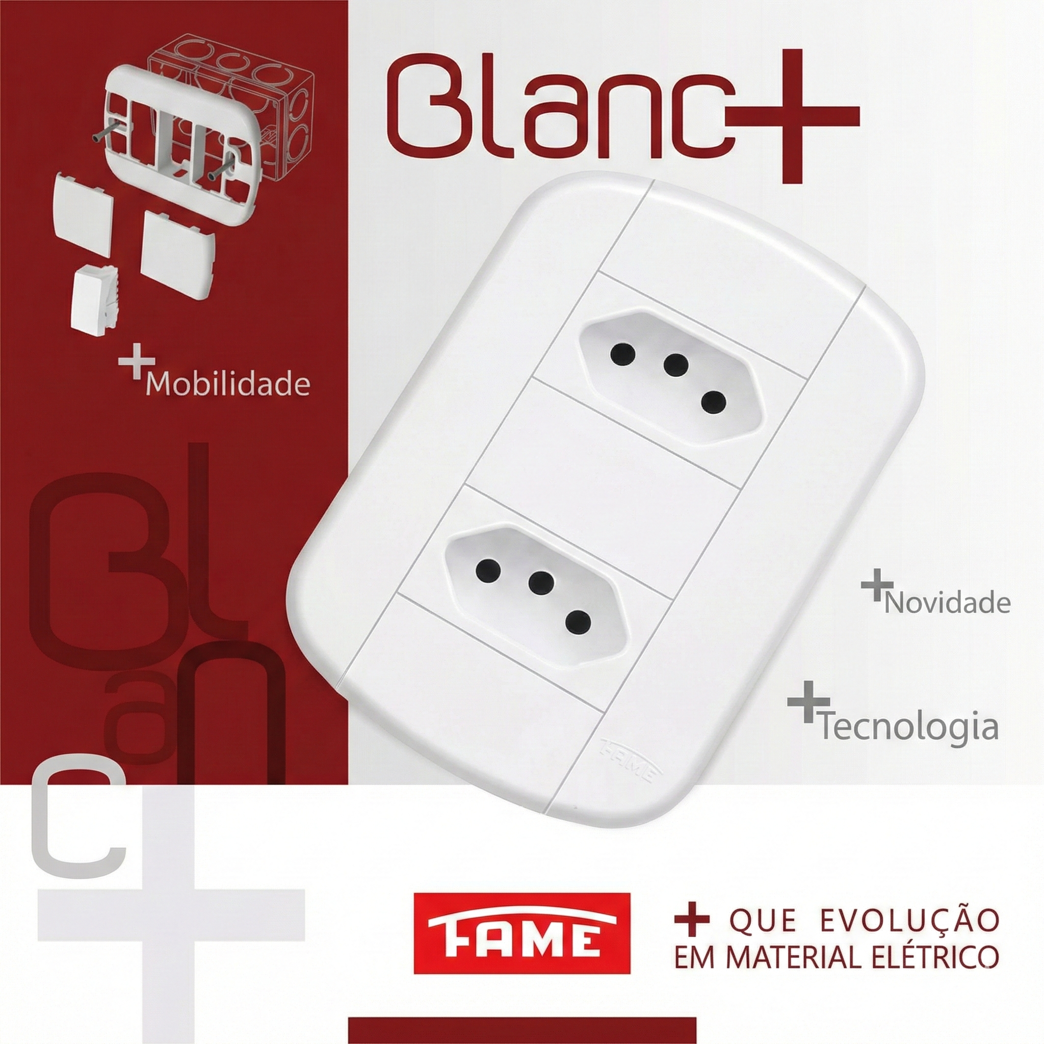 Conjunto 2 Tomadas Dupla FAME Blanc+ 20A 250V 4x2 - Padrão 3 Pinos Grosso