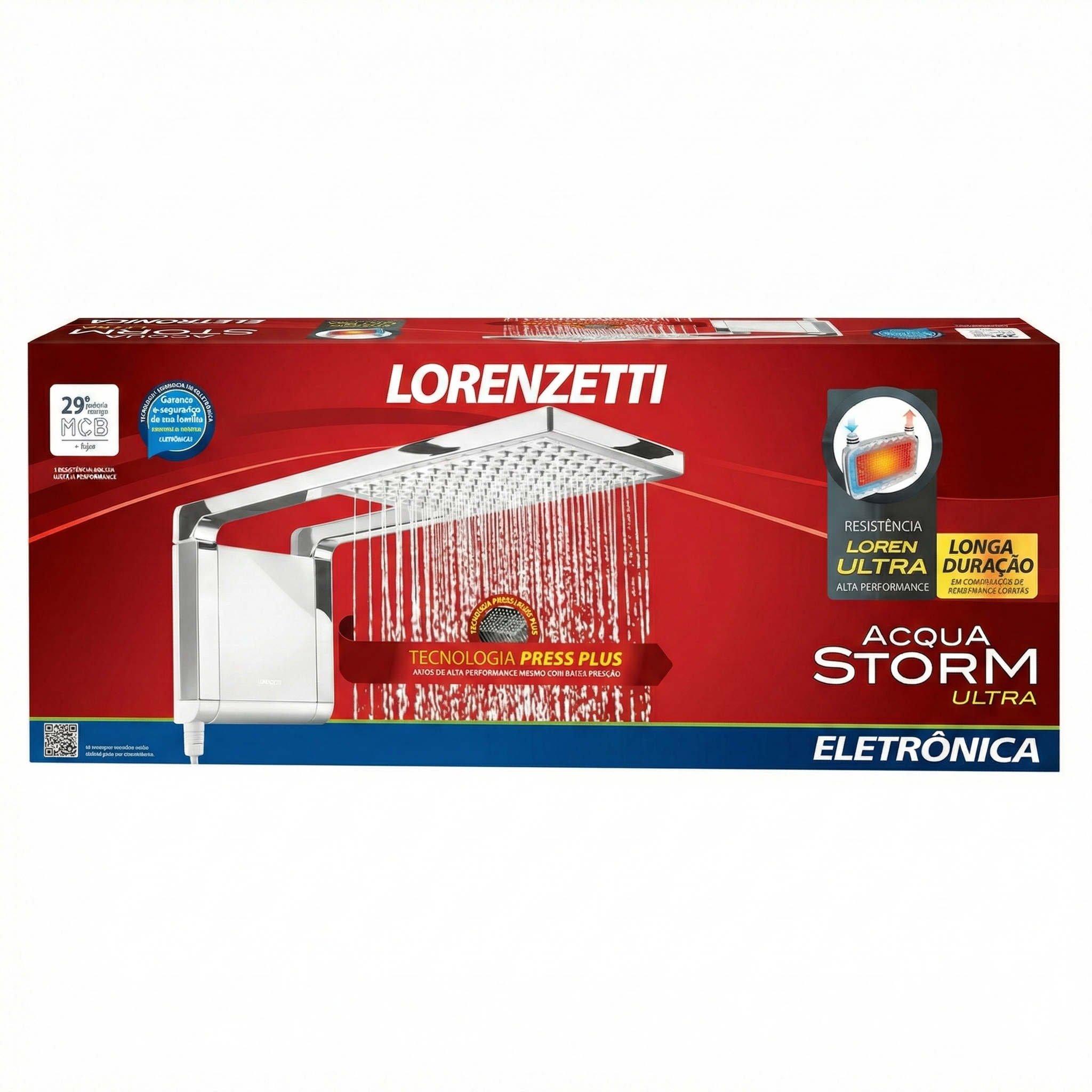 Ducha Lorenzetti Acqua Storm Ultra Eletrônica Branca - Design Ultrafino - Tecnologia Press Plus