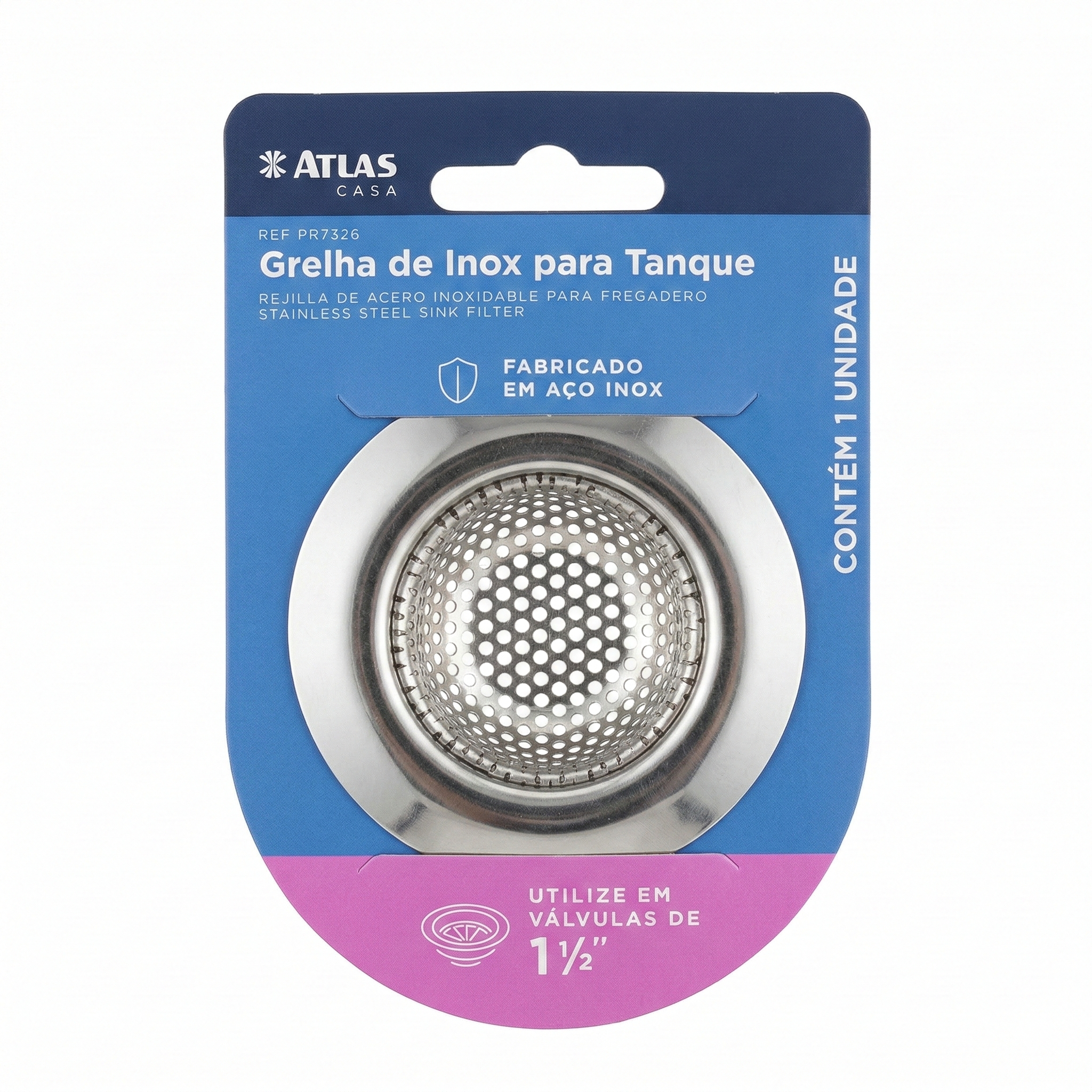 Grelha de Inox para Tanque Atlas Casa Premium - 7 cm (Válvulas 1 1/2") - Anti-Entupimento