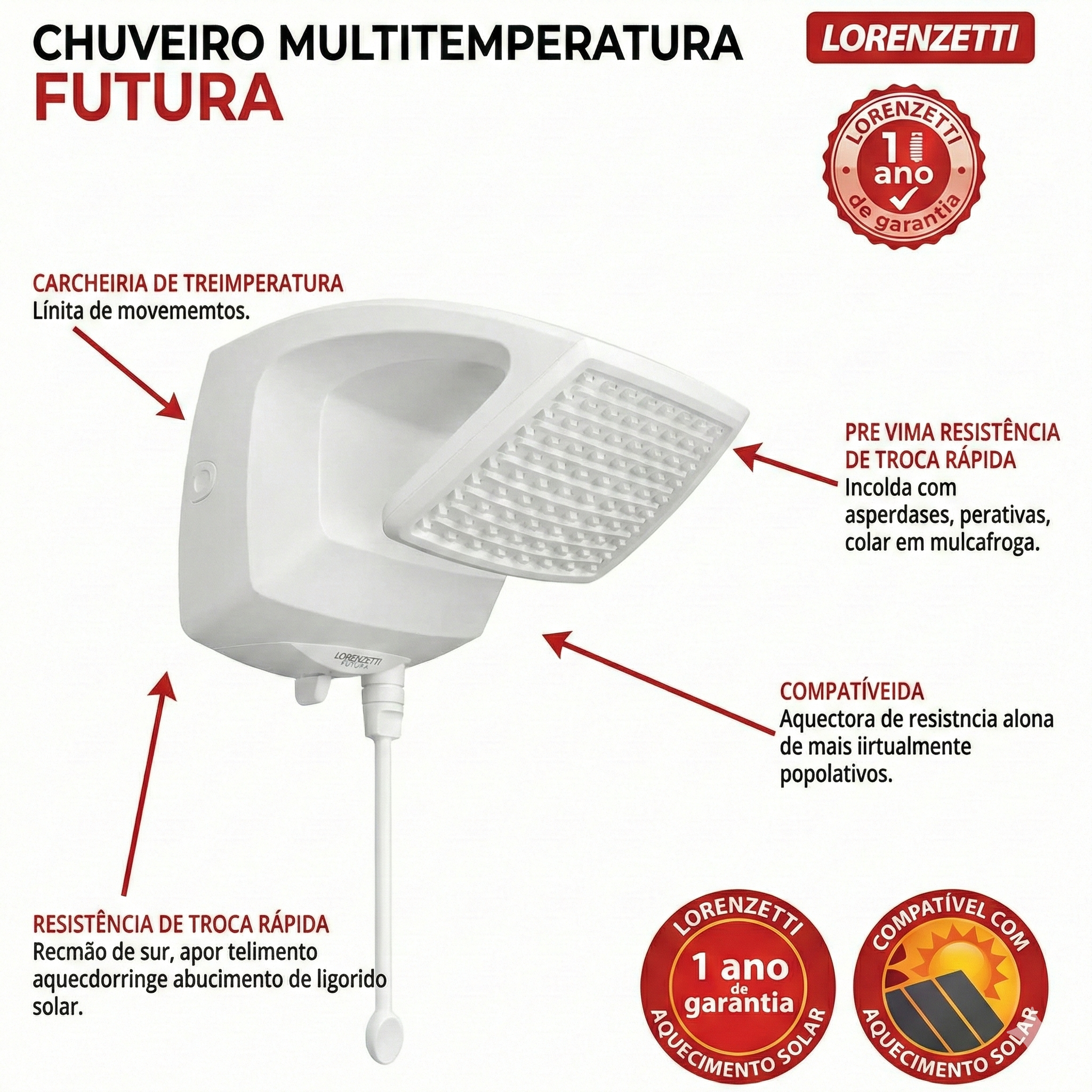 Ducha Futura Multitemperaturas - Lorenzetti - 220V / 6800W