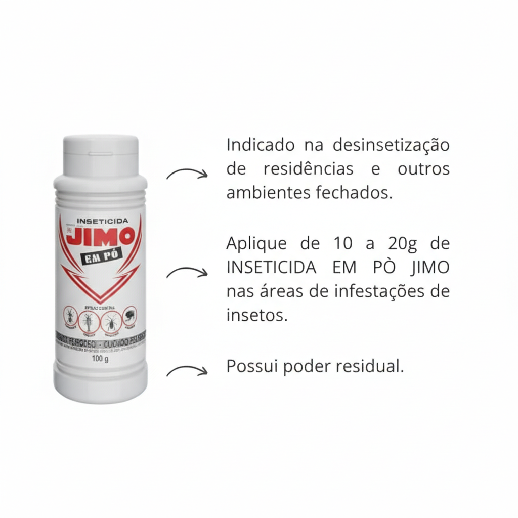 Kit 2 Inseticida Jimo em Pó 100g Elimina Formigas Baratas Traças e Pulgas