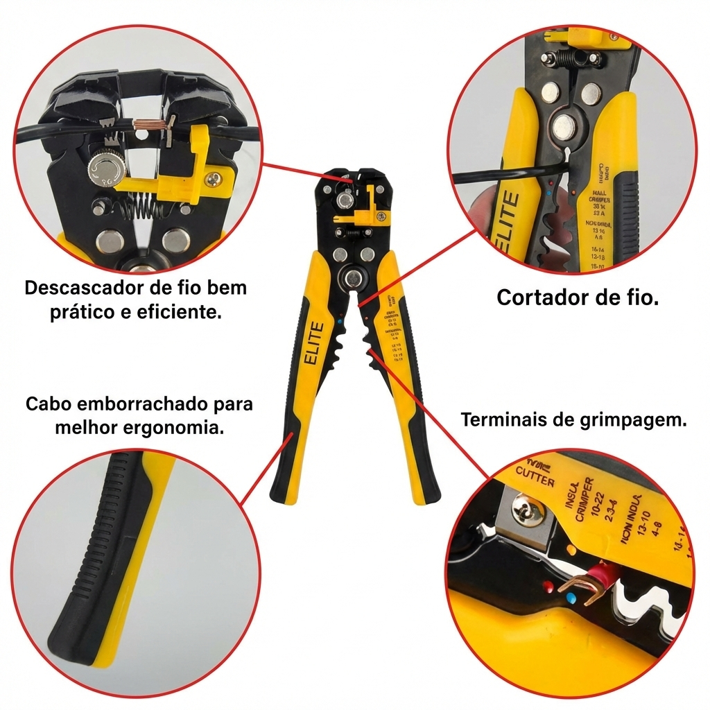 Alicate Desencapador de Fios Automático e Crimpador 5 em 1 Elite