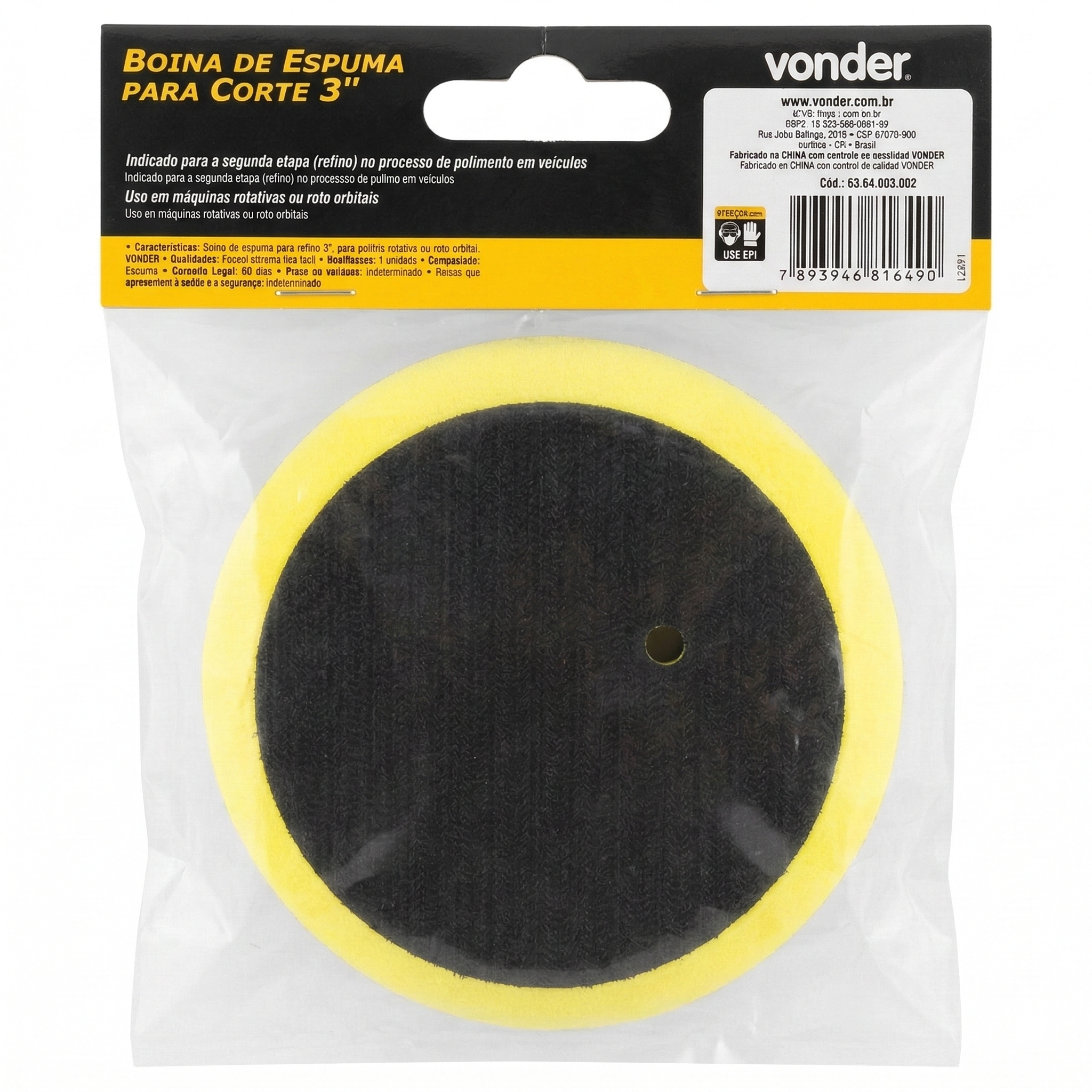 Boina de Espuma para Refino Vonder 3" (76,2 mm) - Sistema Fixa Fácil