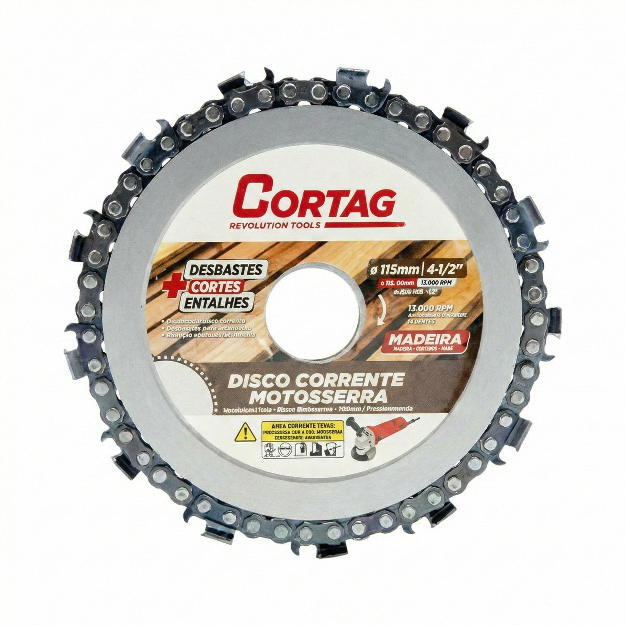 Disco com Corrente de Motosserra para Madeira 115mm – Cortag