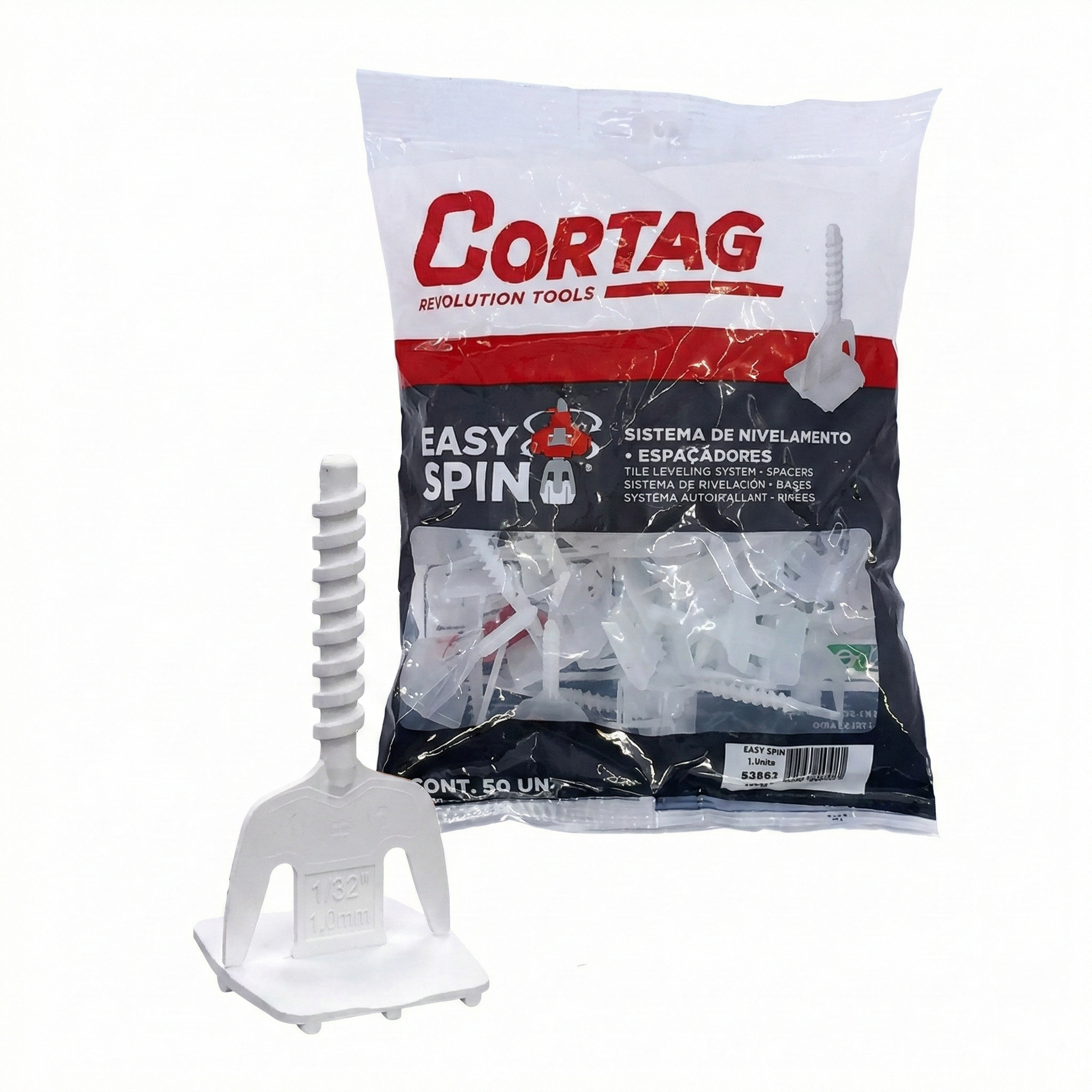Espaçador Nivelador Easy Spin Cortag Revolution Tools - Sistema de Nivelamento Pacote com 50 Unidades