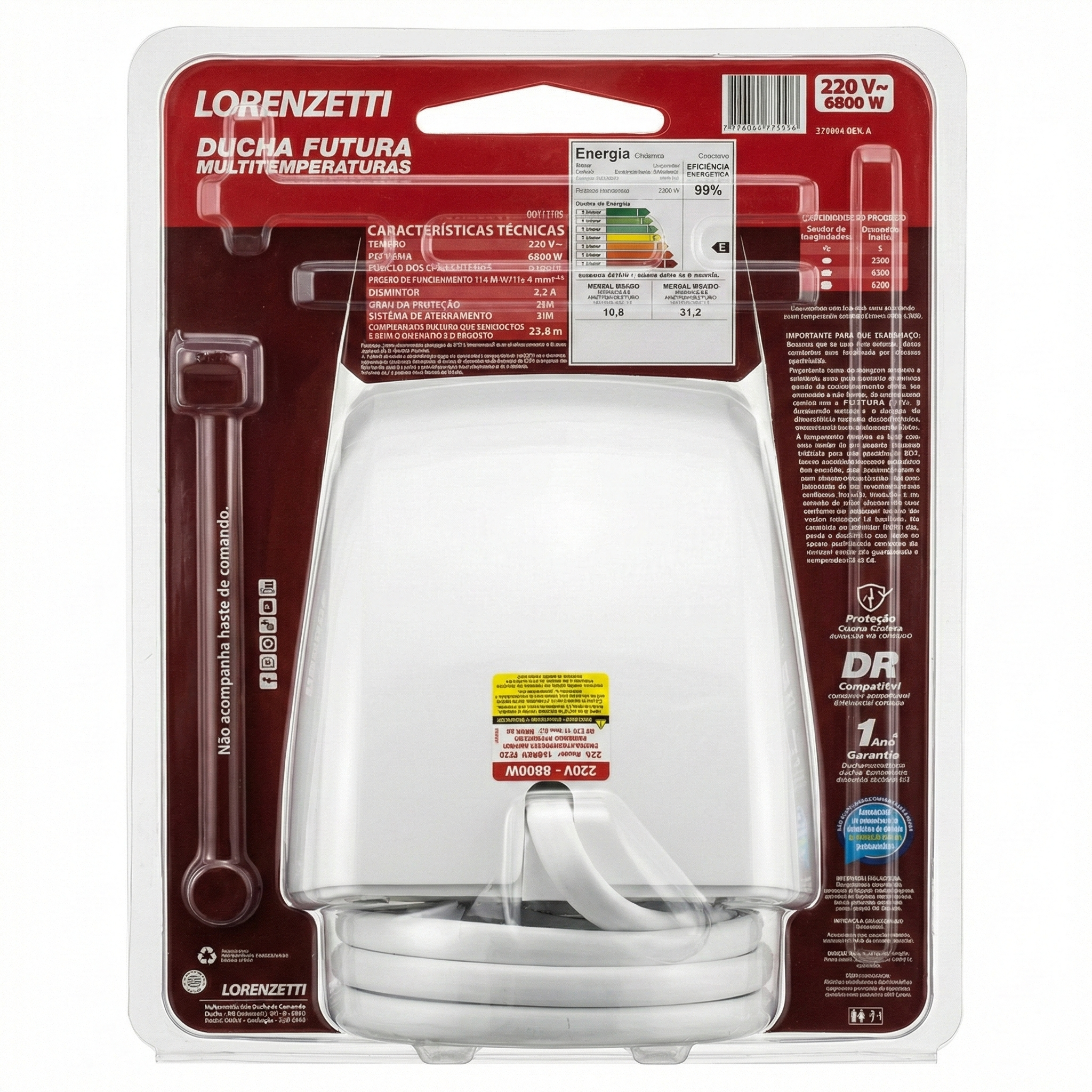 Ducha Futura Multitemperaturas - Lorenzetti - 220V / 6800W