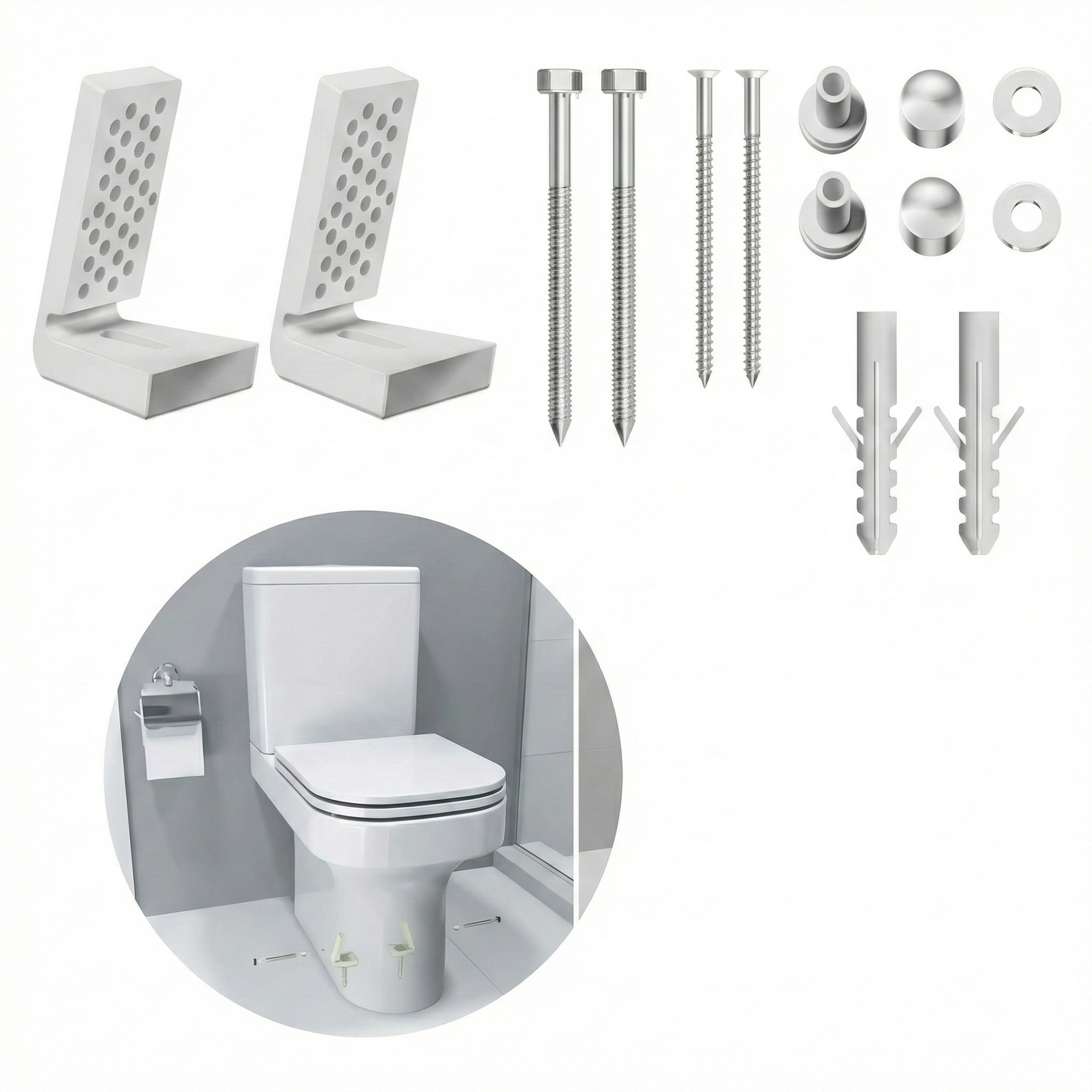 Kit de Fixação Lateral Oculta para Vaso Sanitário com Tampas Cromadas - Leão Metais