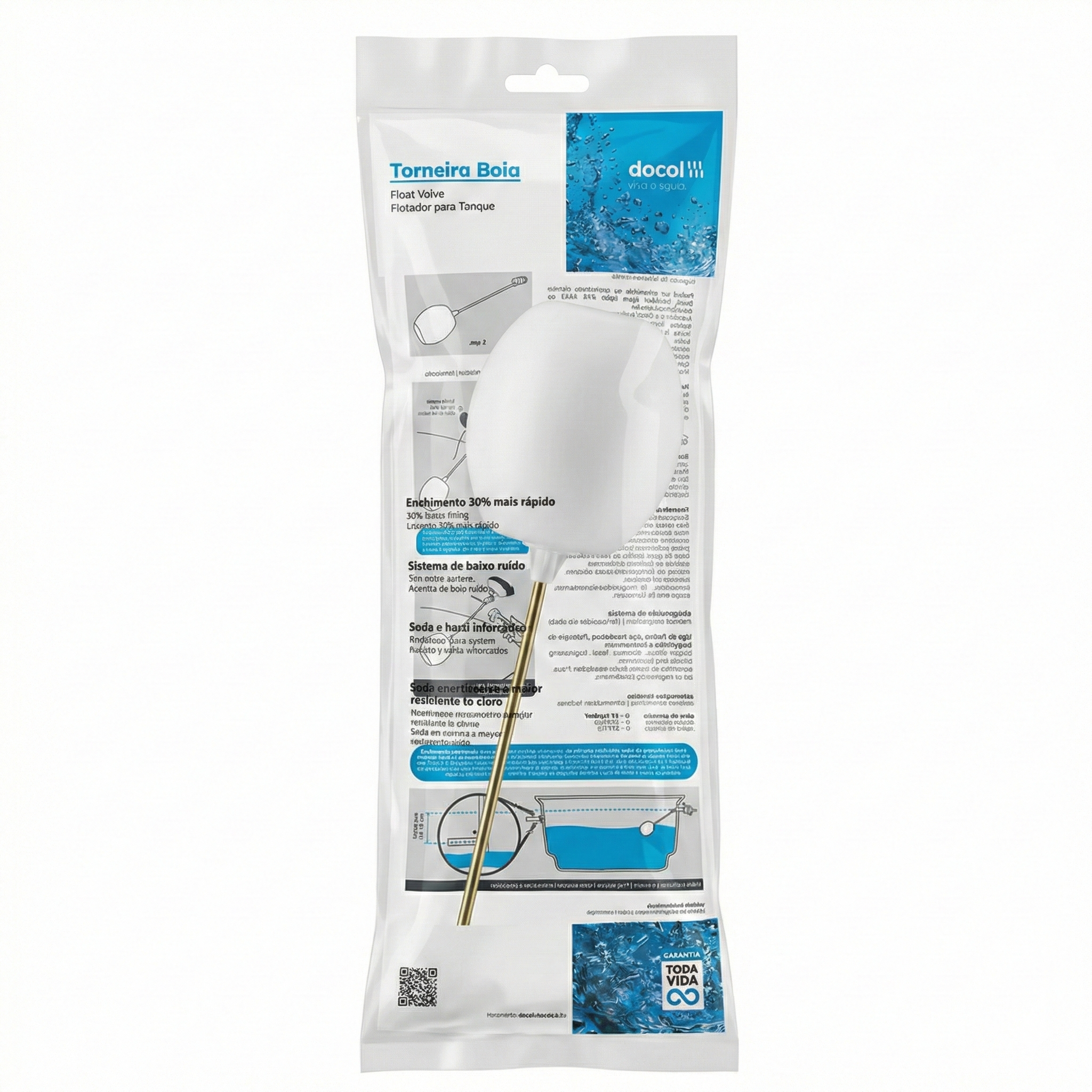 Bóia para Caixa de Água Docol 3/4" (DN20) Reforçada - Enchimento 30% Mais Rápido