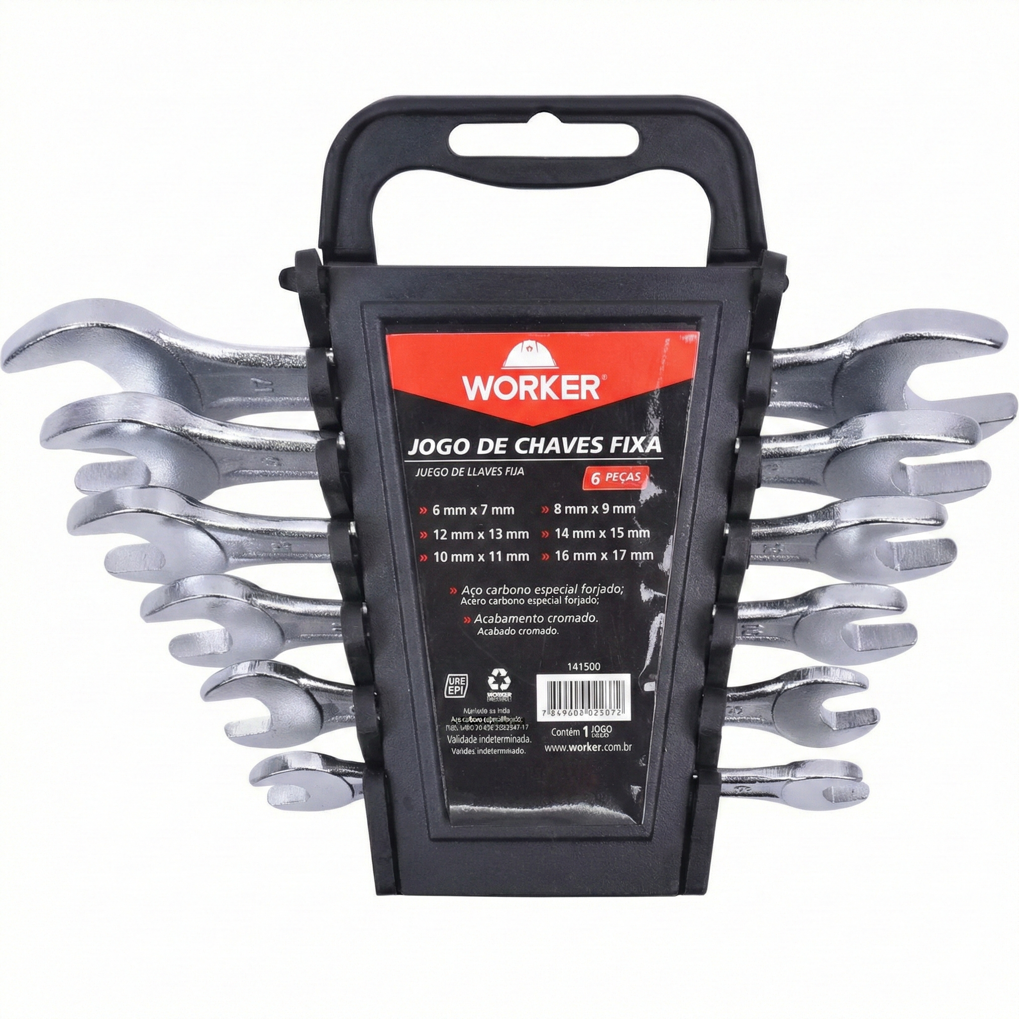 Jogo de Chave Fixa 8 Peças Worker - 6mm a 17mm - Aço Carbono Forjado